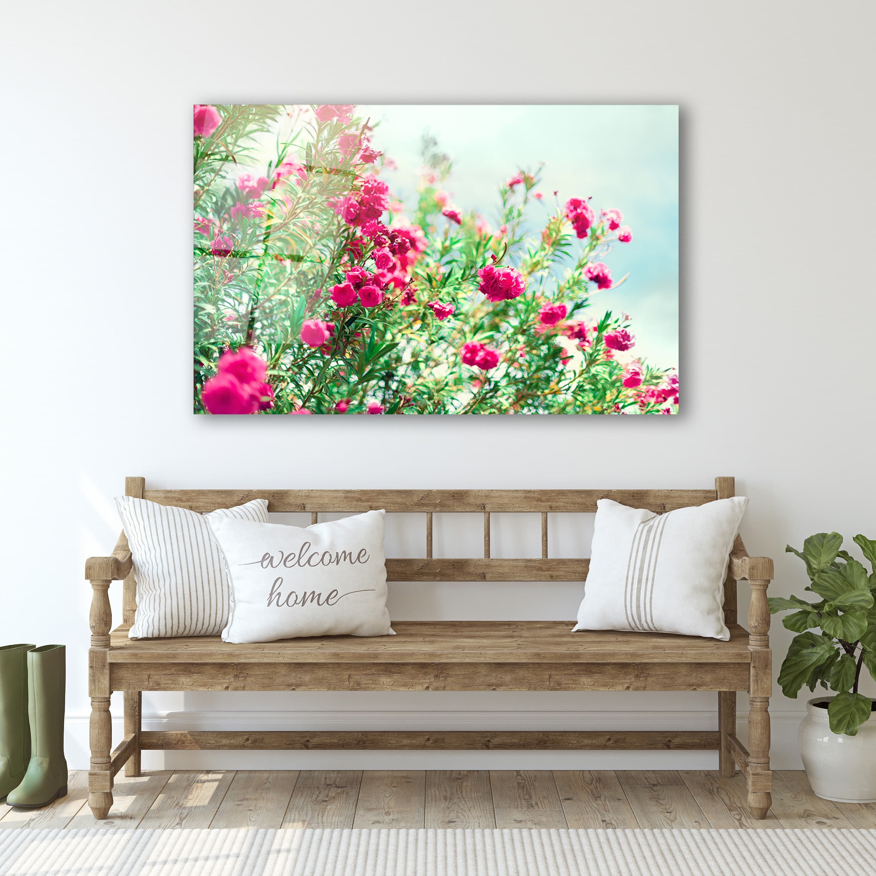 Pink Flowers Glass Wall Art, Mothers Day Gift Tempered Glass Wall Decor, Wedding Gifts, Wall Hangings, Living Room Decor, New Home Gifts