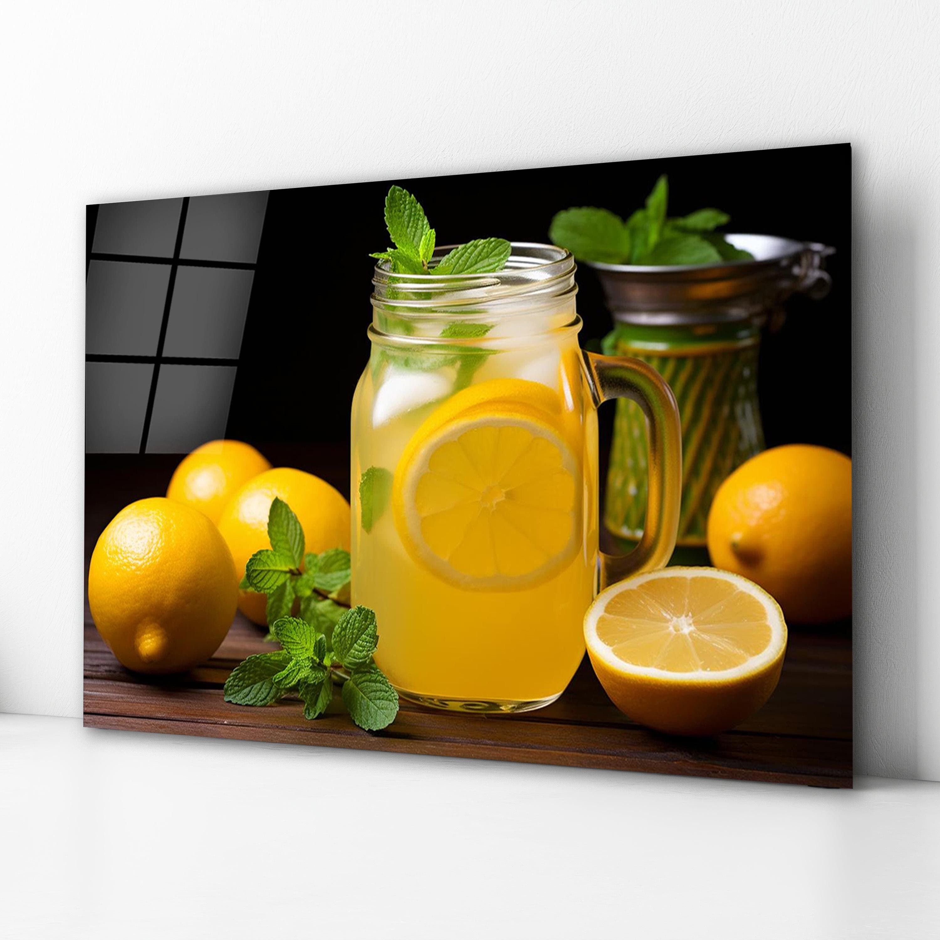 Fresh Lemonade Glass Wall Art, Lemons Tempered Glass Backsplash, Splashback Panel, Kitchen Wall Decor, Mother's Day Gifts, Wall Hangings
