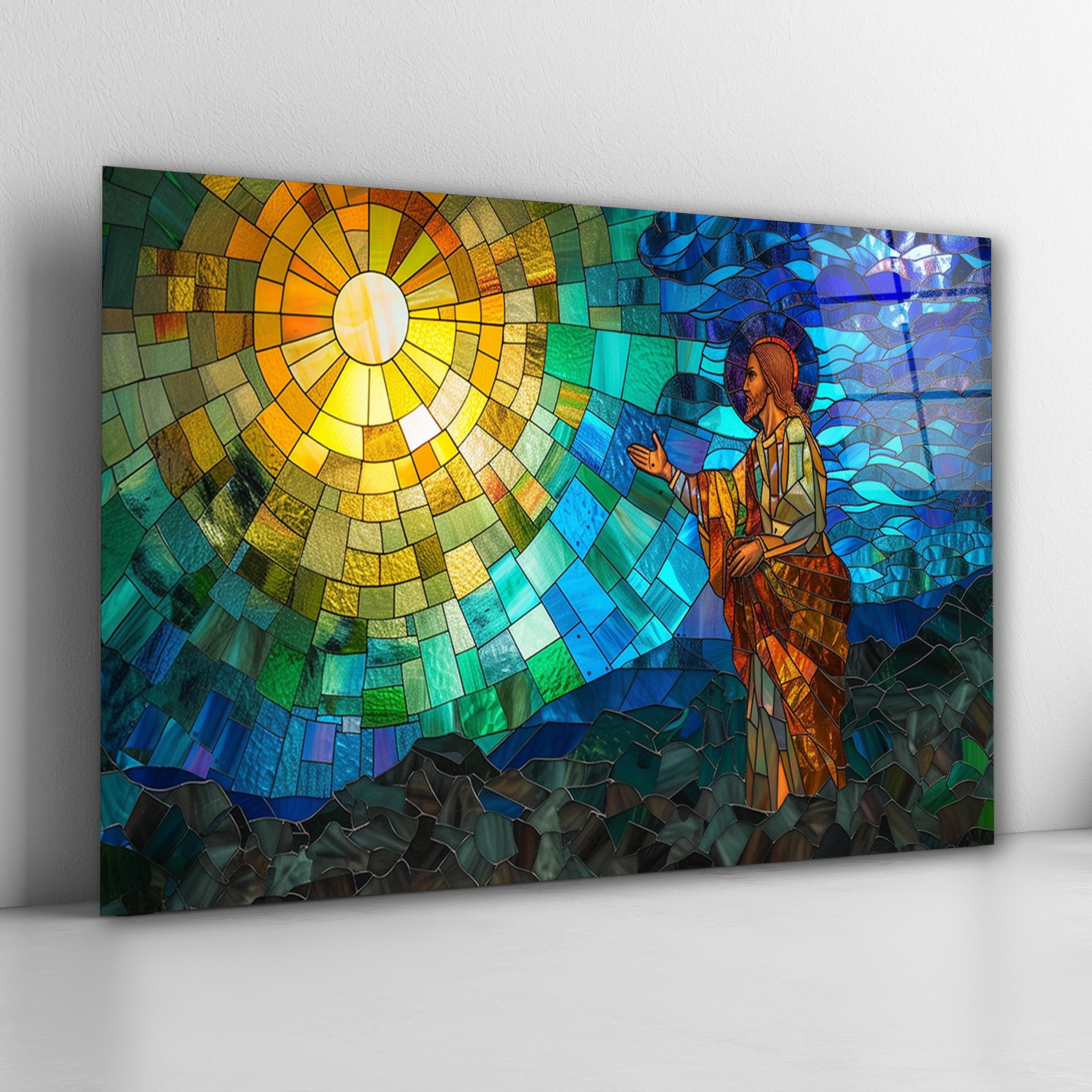Sermon On The Mount Stained Glass Effect Wall Art, Jesus Christ Tempered Glass Decor, Living Room Art, Valentine's Gifts, Anniversary Gifts