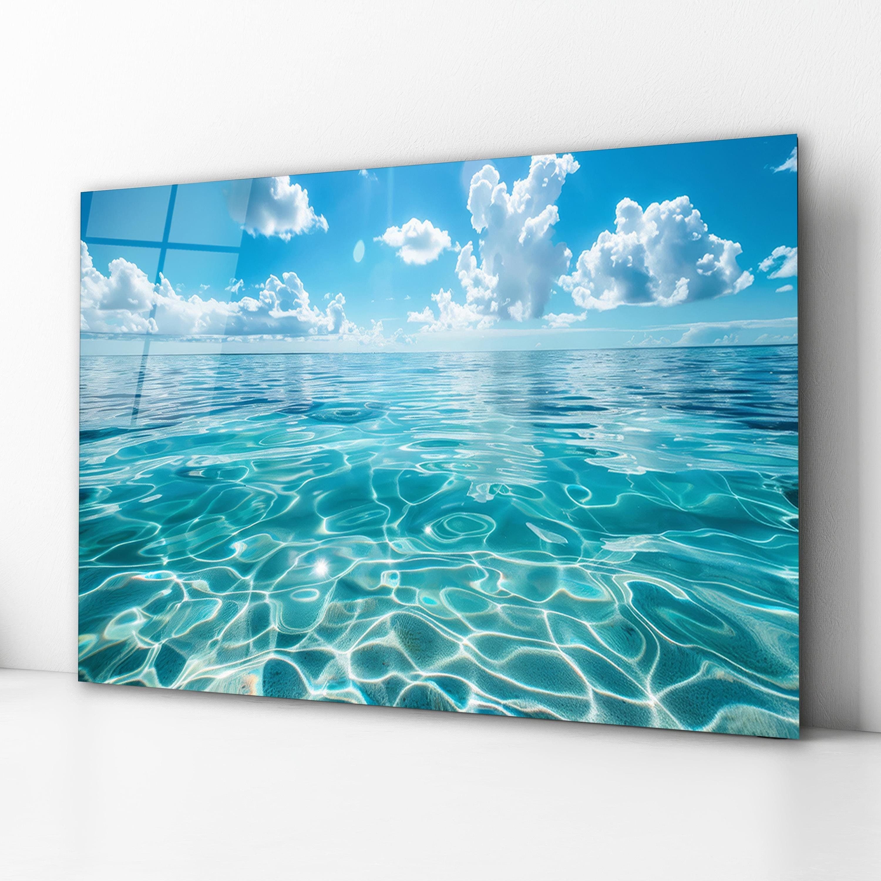 Ocean Waves Glass Wall Art, Coastal Tempered Glass Decor, Living Room Art, New Home Gifts, Valentine's Gifts, Wall Hanging, Home Decoration