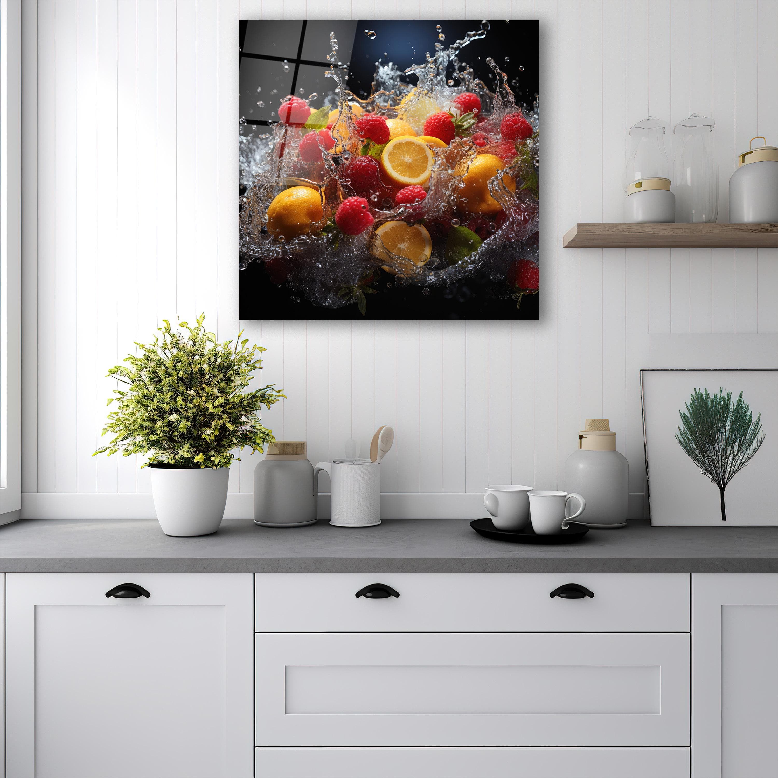 Fruits Splash Glass Wall Art, Tempered Glass Kitchen Backsplash, Dining Room Wall Decor, Housewarming Gifts, Christmas Gifts, Wall Hangings