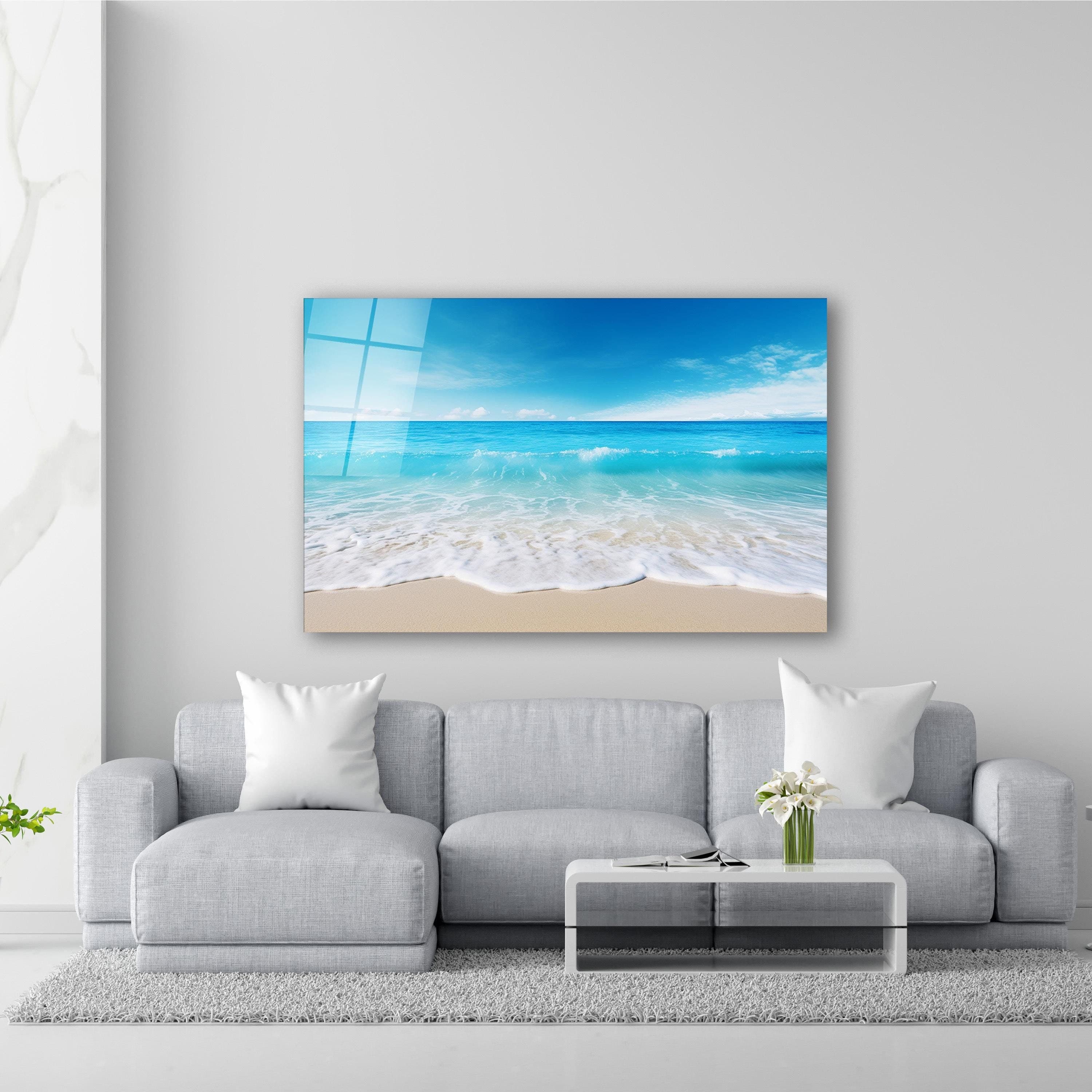 Ocean Glass Wall Art, Coastal Beach Tempered Glass Decor, Entryway Wall Art, Bedroom Decor, New Home Gifts, Mother's Day Gifts, Glass Print