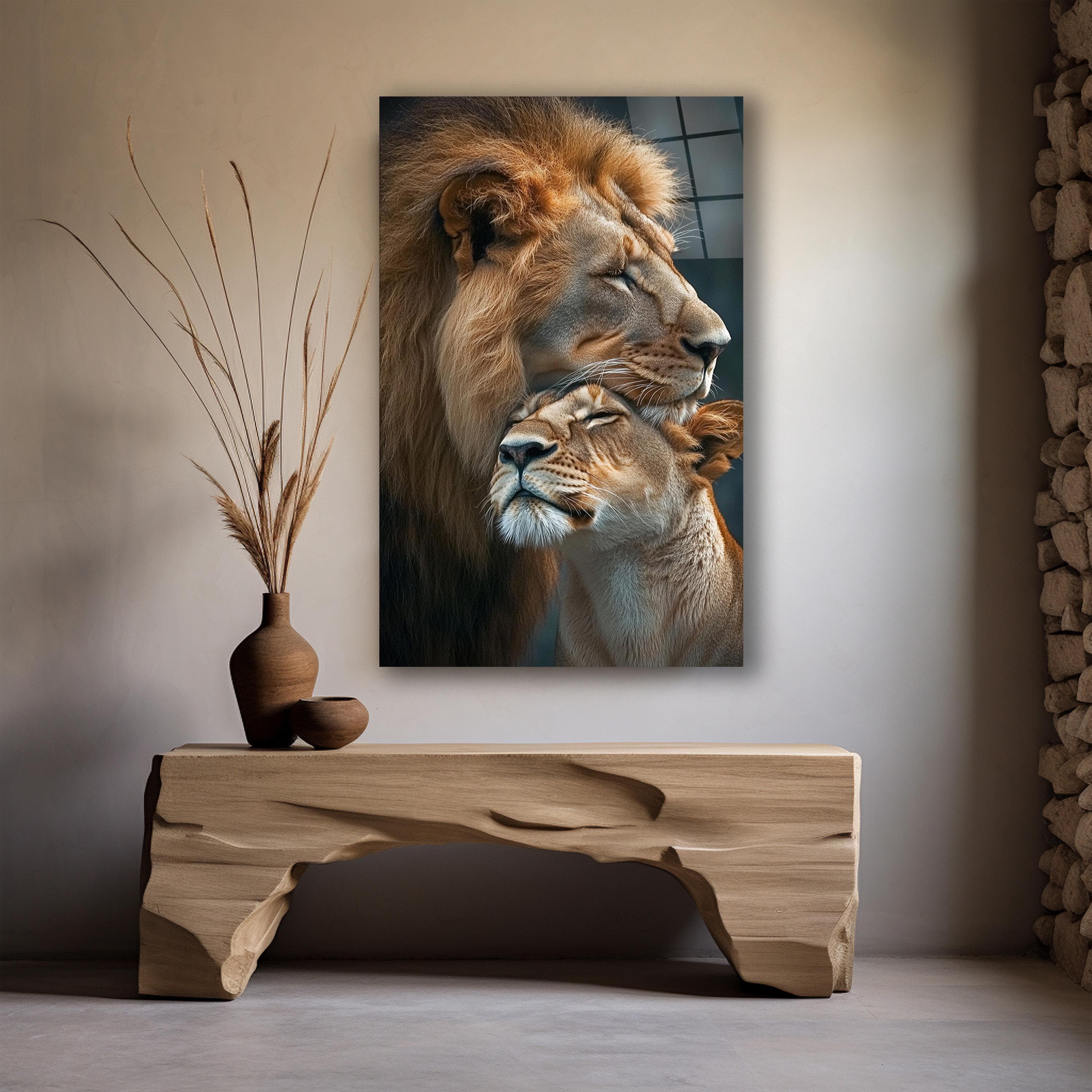 Lion & Lion Cub Glass Wall Art, Wild Animals Tempered Glass Decor, Man Cave Art, Living Room Art, New Home Gifts, Wall Hanging, Gift for Him