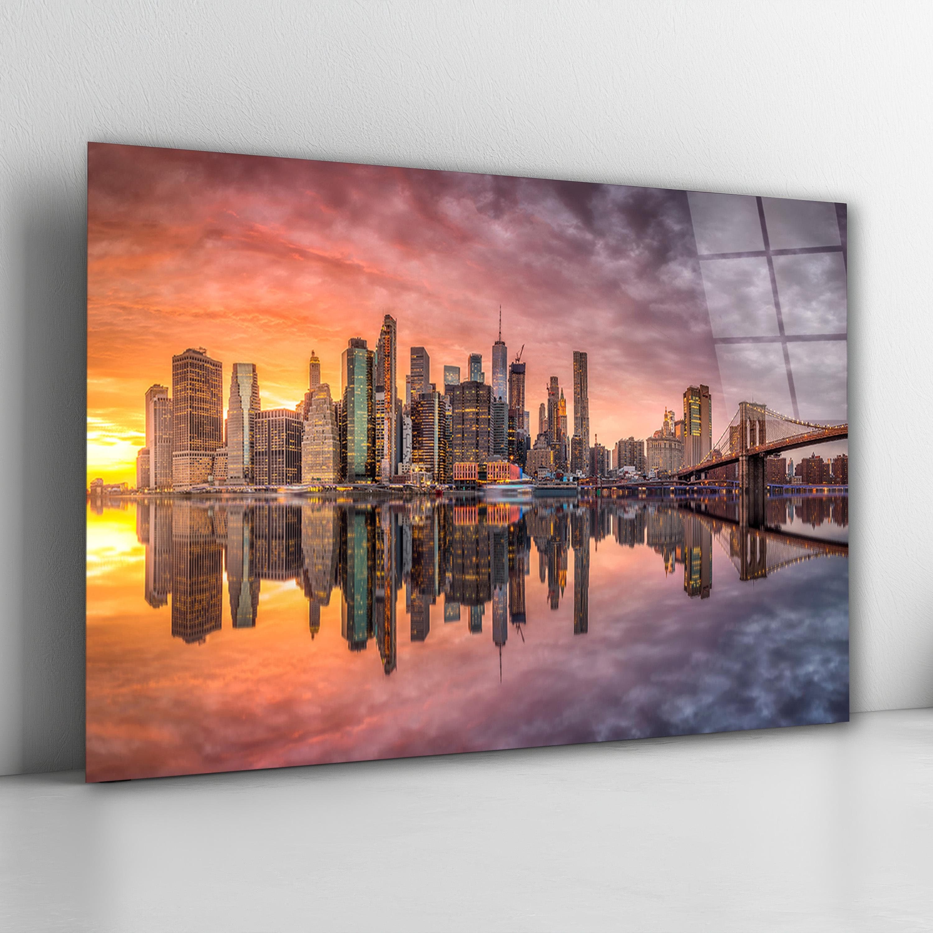 New York City Skyline Glass Wall Art, NYC Tempered Glass Wall Decor, Living Room Wall Art, Office Wall Art, Gifts For Him, Modern Wall Decor