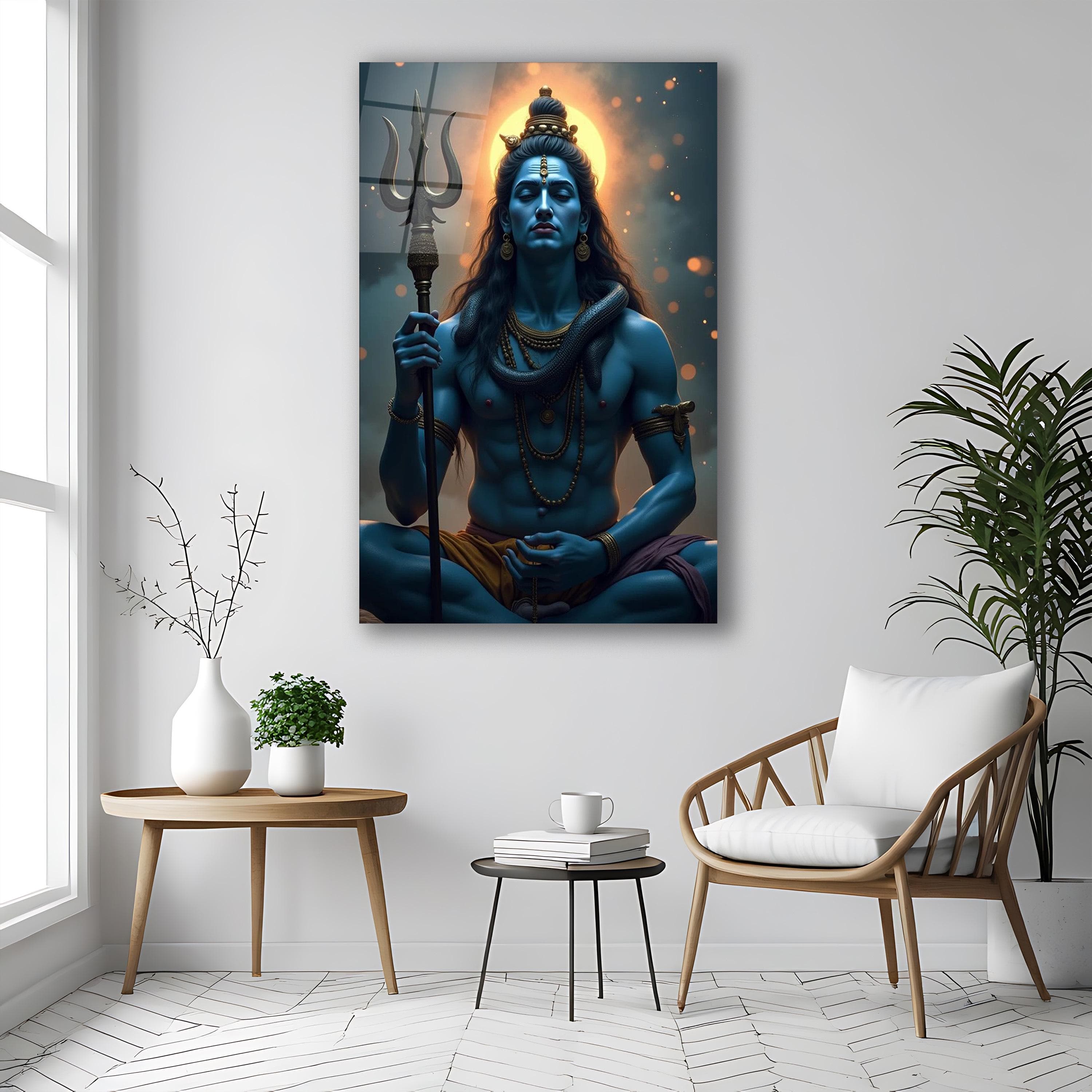 Lord Shiva Glass Wall Art, Shiva Tempered Glass Decor, Hindu Wall Art, Living Room Art, Housewarming Gifts, Hindu Gifts, Large Wall Art