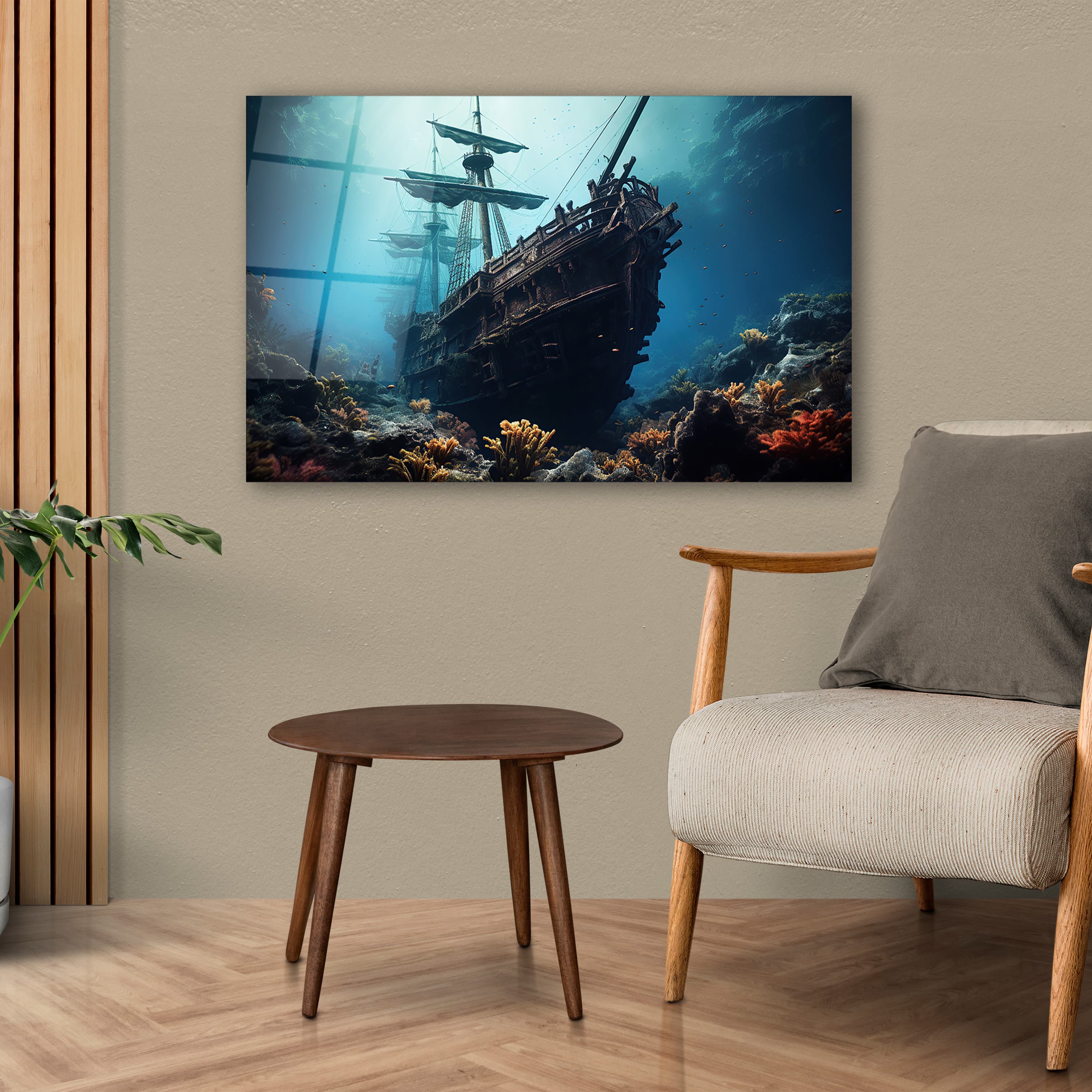 Shipwreck Glass Wall Art, Sunken Ship Tempered Glass Wall Decor, Extra Large Wall Art, Gifts For Him, Living Room Art, Extra Large Wall Art