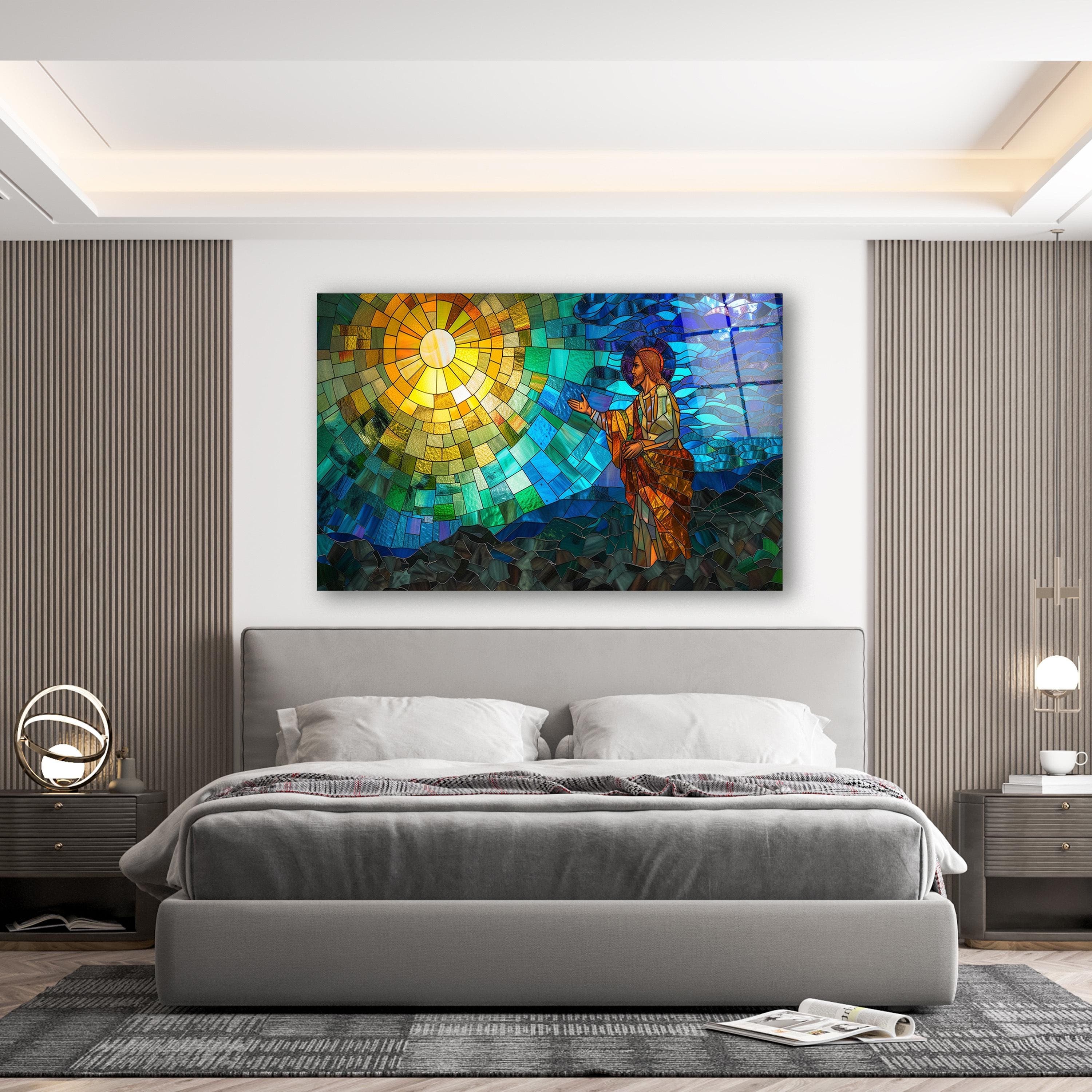 Sermon On The Mount Stained Glass Effect Wall Art, Jesus Christ Tempered Glass Decor, Living Room Art, Housewarming Gifts, Anniversary Gifts