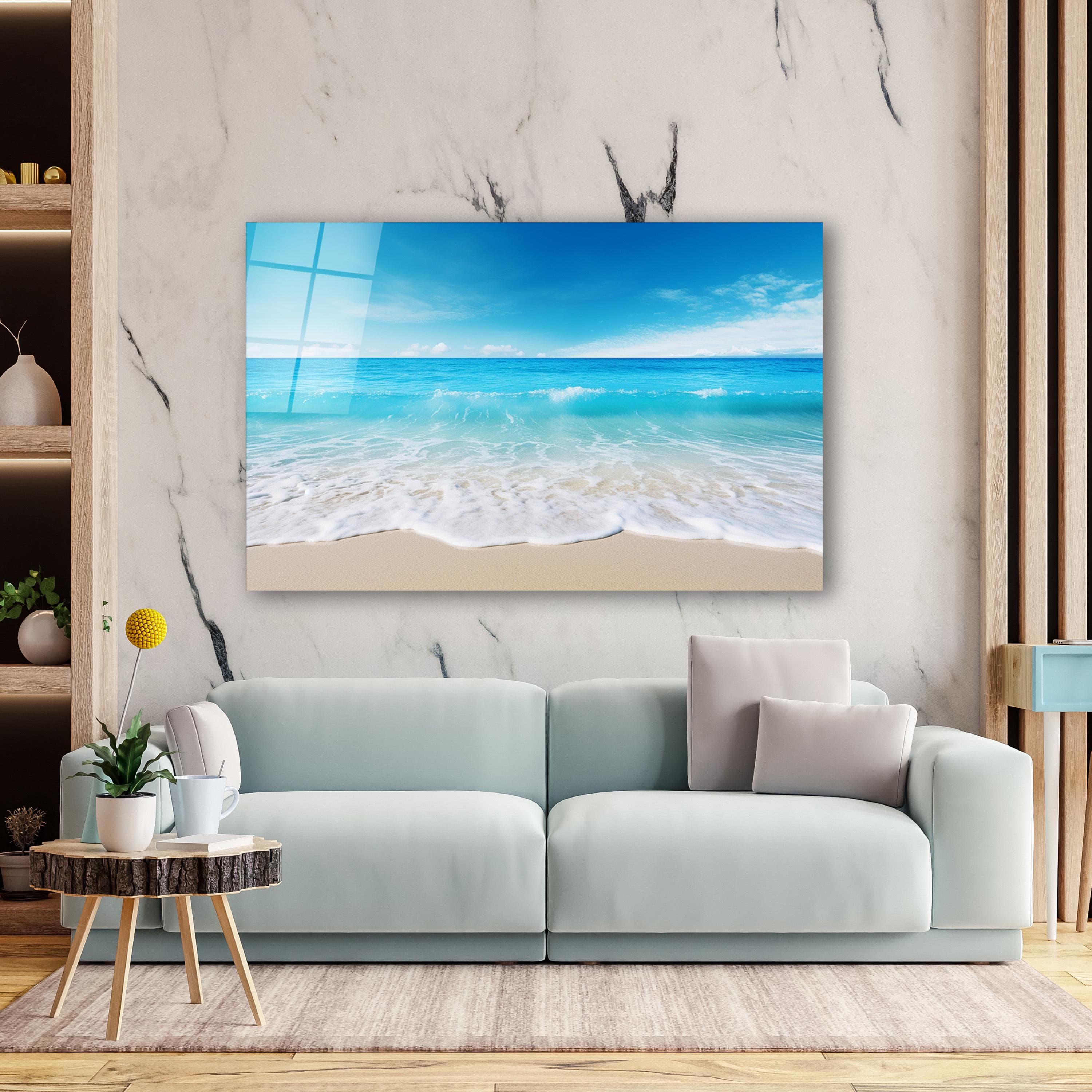 Ocean Glass Wall Art, Coastal Beach Tempered Glass Decor, Entryway Wall Art, Bedroom Decor, New Home Gifts, Anniversary Gifts, Glass Print