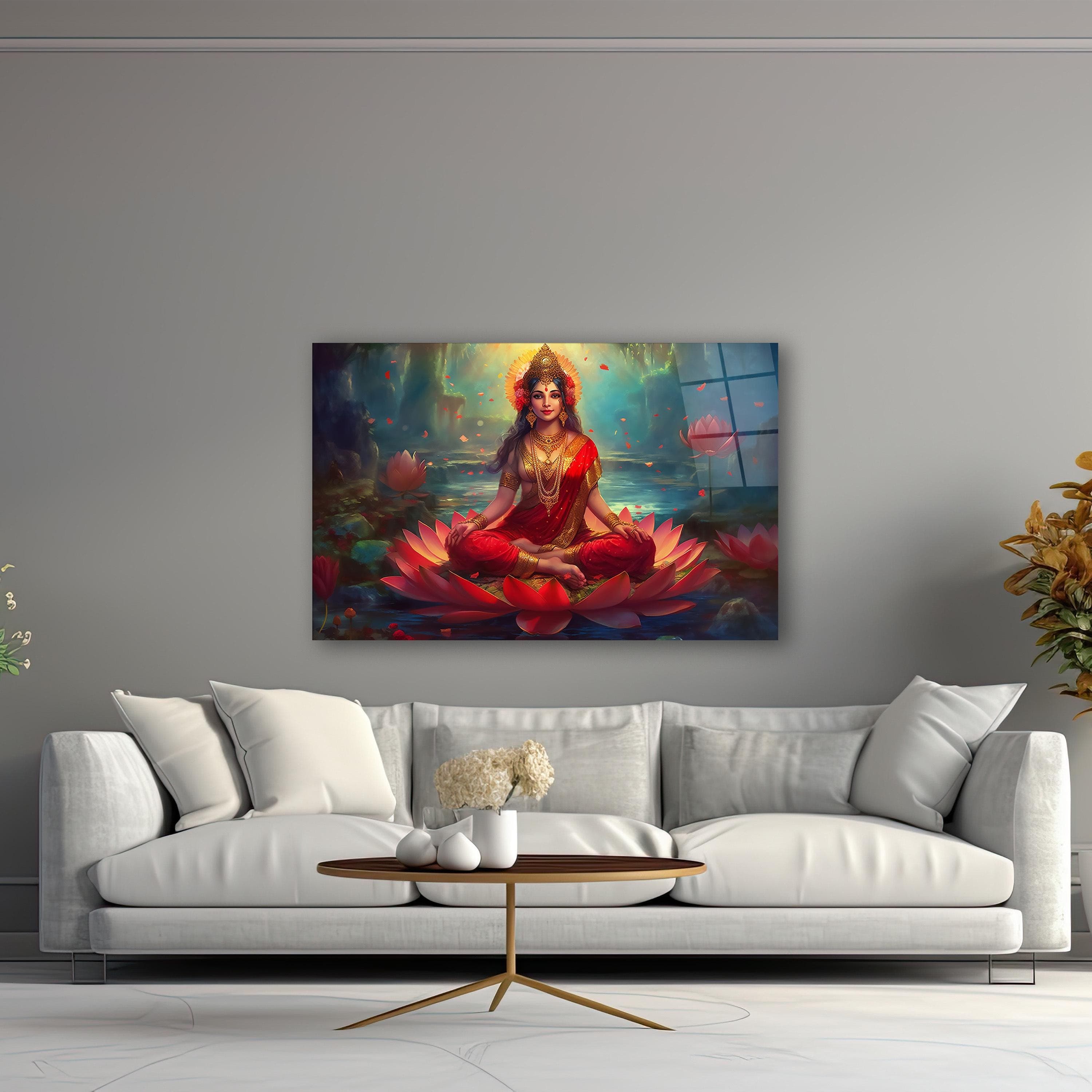 Hindu Goddess Glass Wall Art, Lakshmi Tempered Glass Wall Decor, Good Fortune Wall Art, Wedding Gifts, Living Room Decor, Wall Hangings