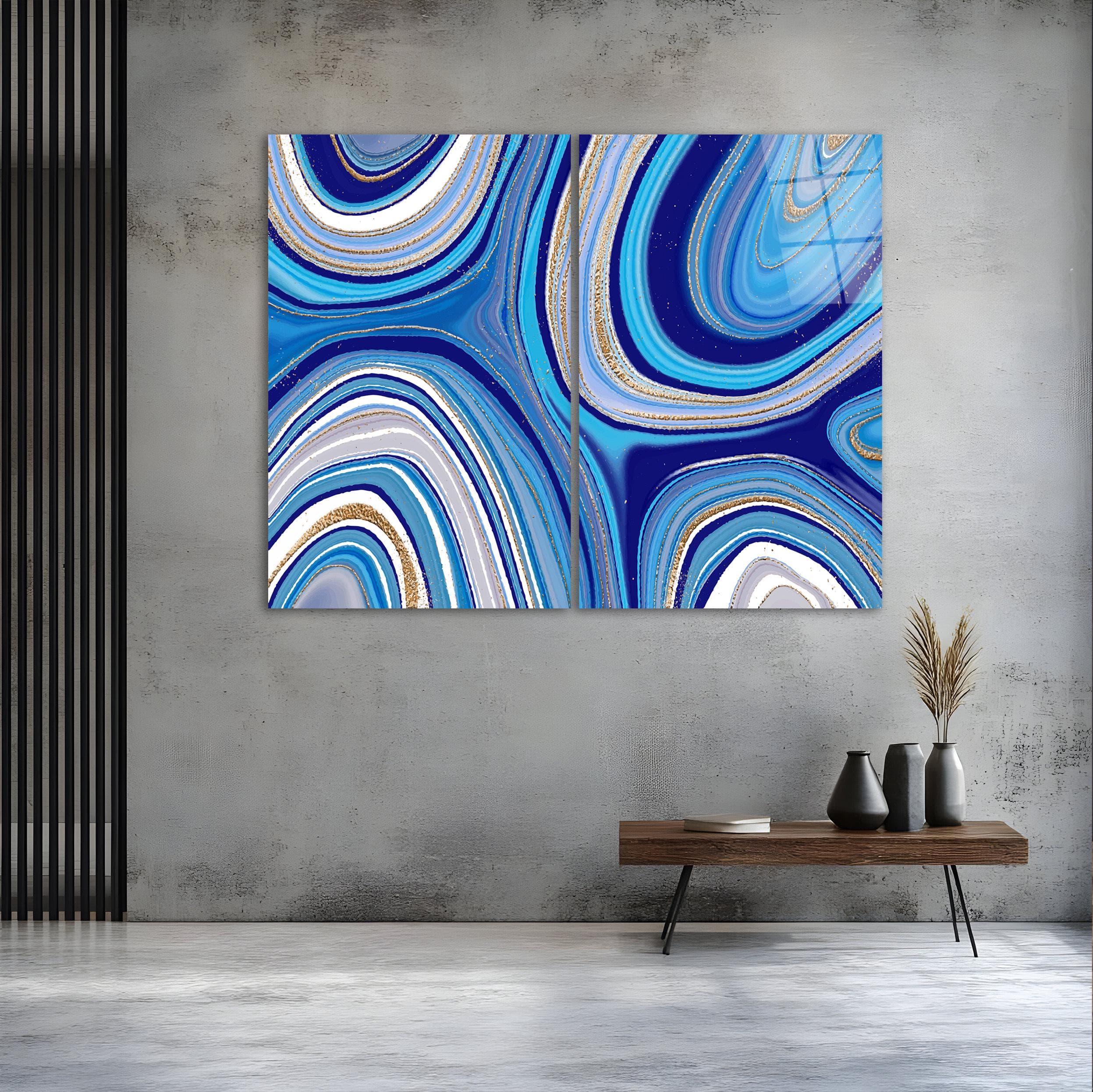 Blue Abstract Glass Wall Art, 2-Panel Modern Tempered Glass Decor, Elegant Living Room Art, Above Bed Art, Mother's Day Gifts, Wall Hangings, Stunning Blue Abstract Glass Art, Vibrant 2-Panel Modern Tempered Glass Decor, Elegant and Contemporary Living Room Wall Art, Perfect Above Bed Art for Bedrooms, Unique and Stylish Wall Hanging for Modern Interiors, Ideal Gift for Mother’s Day and Art Lovers, Beautiful Blue Hues to Add Depth and Energy to Your Space, Timeless Abstract Art