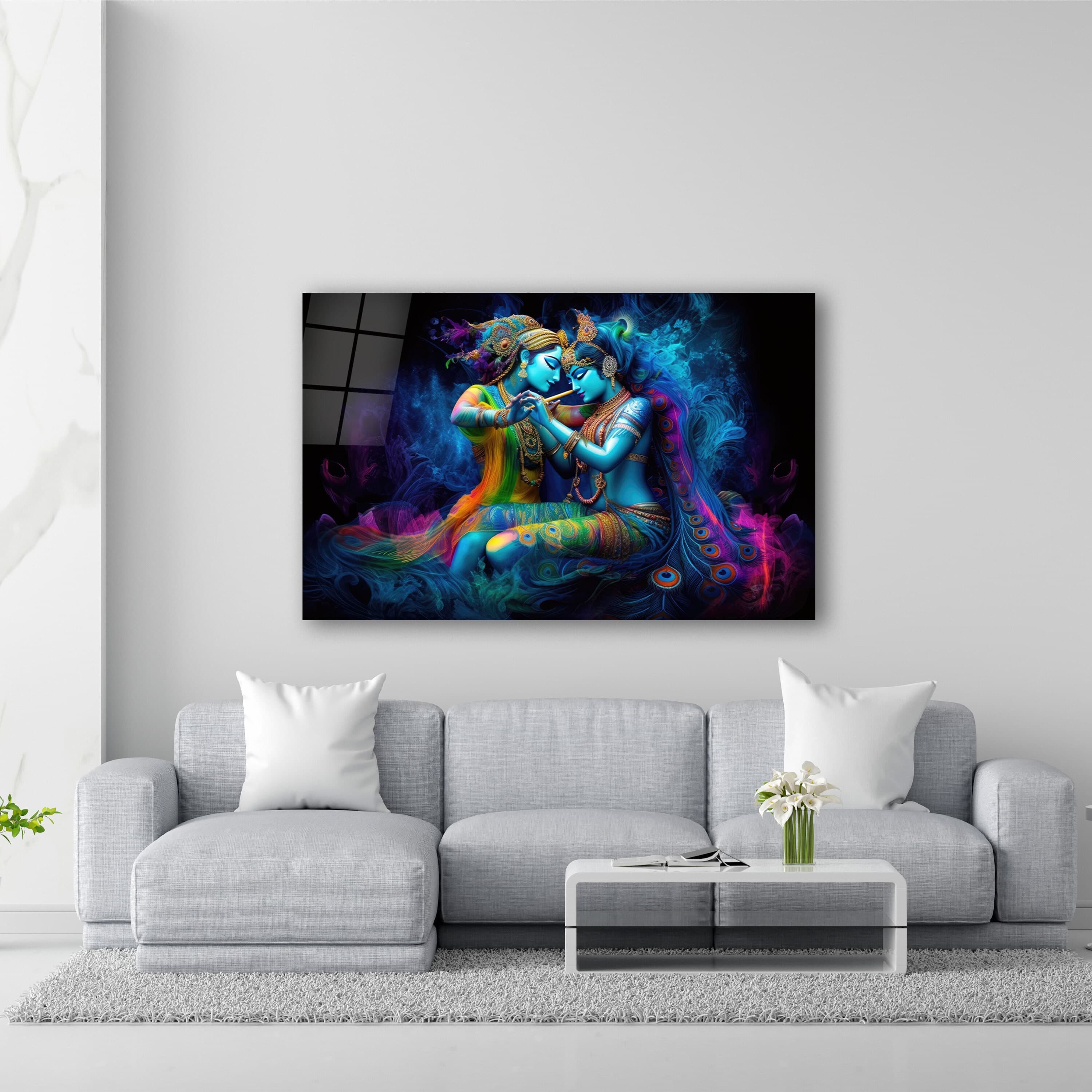 Hindu Deities Glass Wall Art, Colorful Sensual Tempered Glass Print, Wall Hanging, Anniversary Gift, Above Bed Art, Wedding Gift, Home Decor