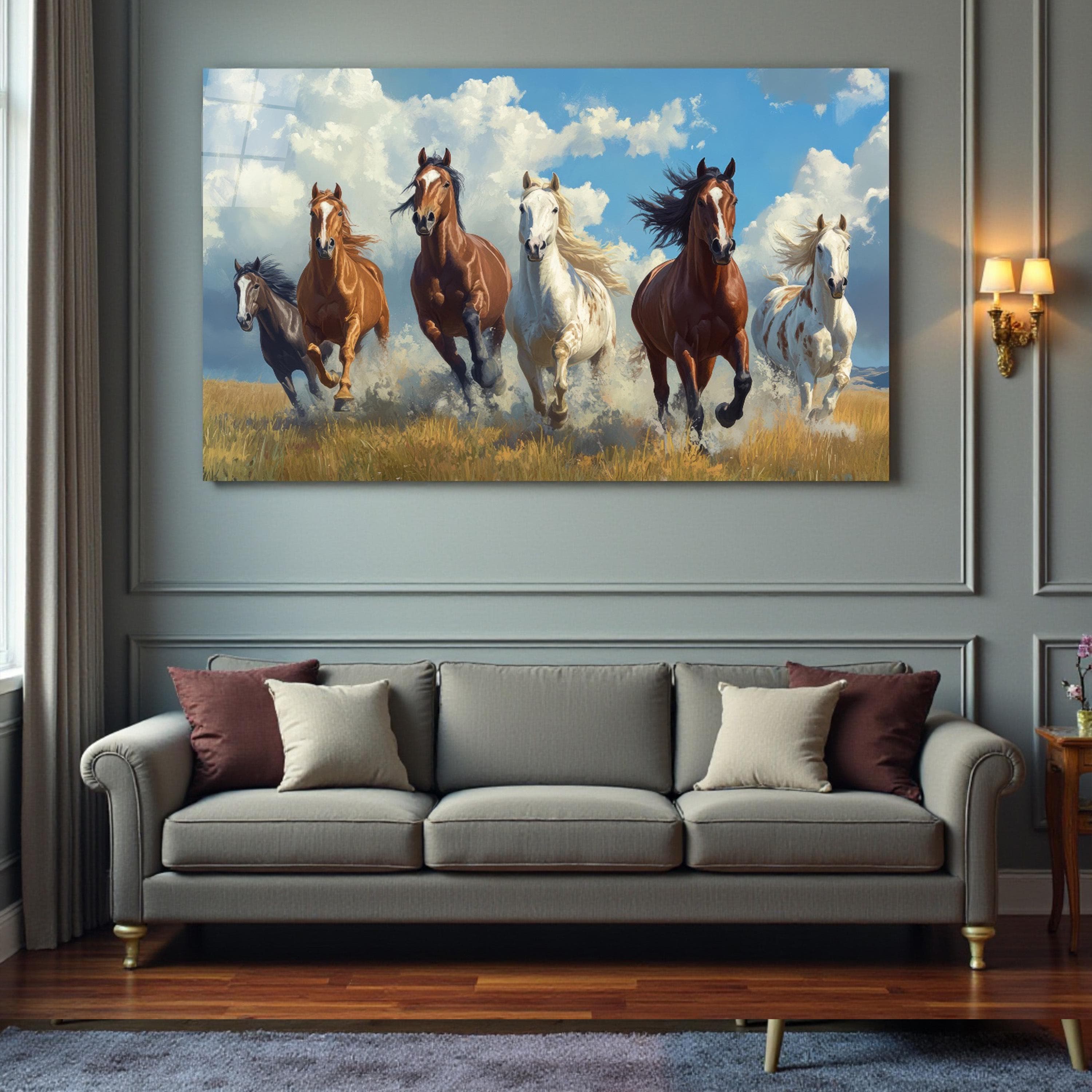 Running Horses Glass Wall Art, Horse Painting Tempered Glass Decor, Living Room Art, Office Wall Decor, Valentine's Gifts, Wall Hangings