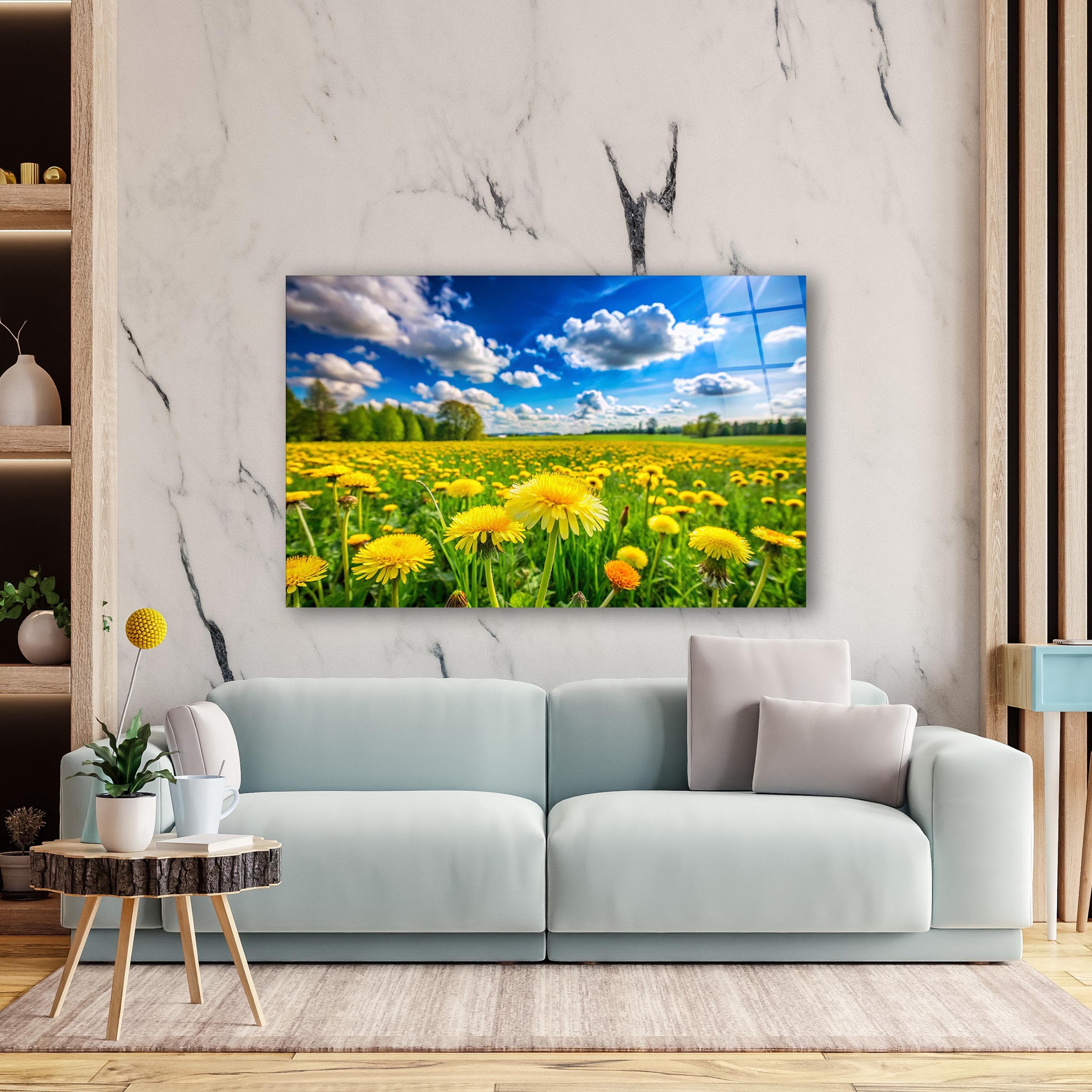 Yellow Flowers Summer Nature Glass Wall Art, Landscape Tempered Glass Wall Decor, New Home Gifts, Modern Wall Art, Wall Hangings, Home Decor
