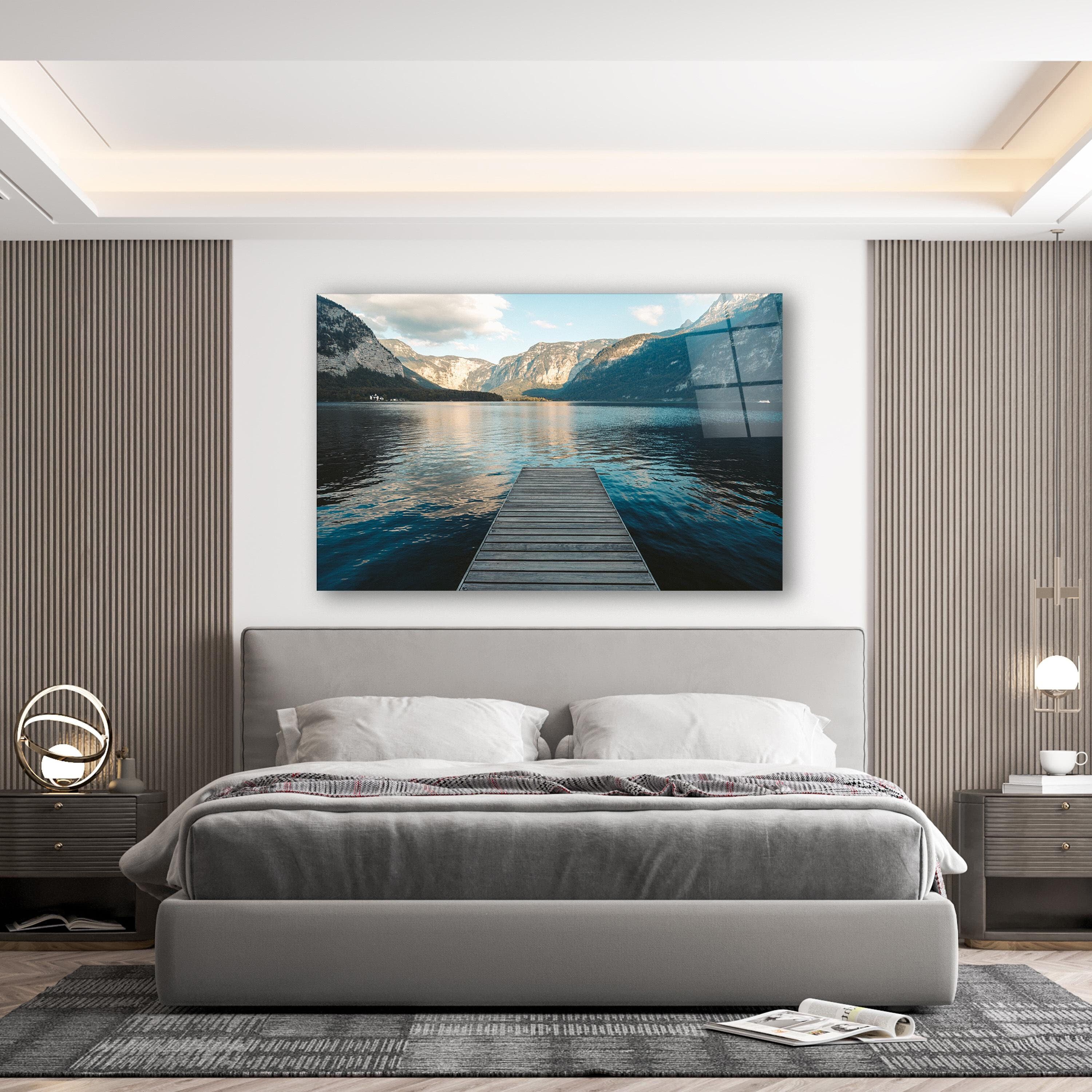 Landscape Photography Glass Wall Art, Lake & Mountains Tempered Glass Decor, Nature Wall Art, New Home Gifts, Anniversary Gifts, Home Decor