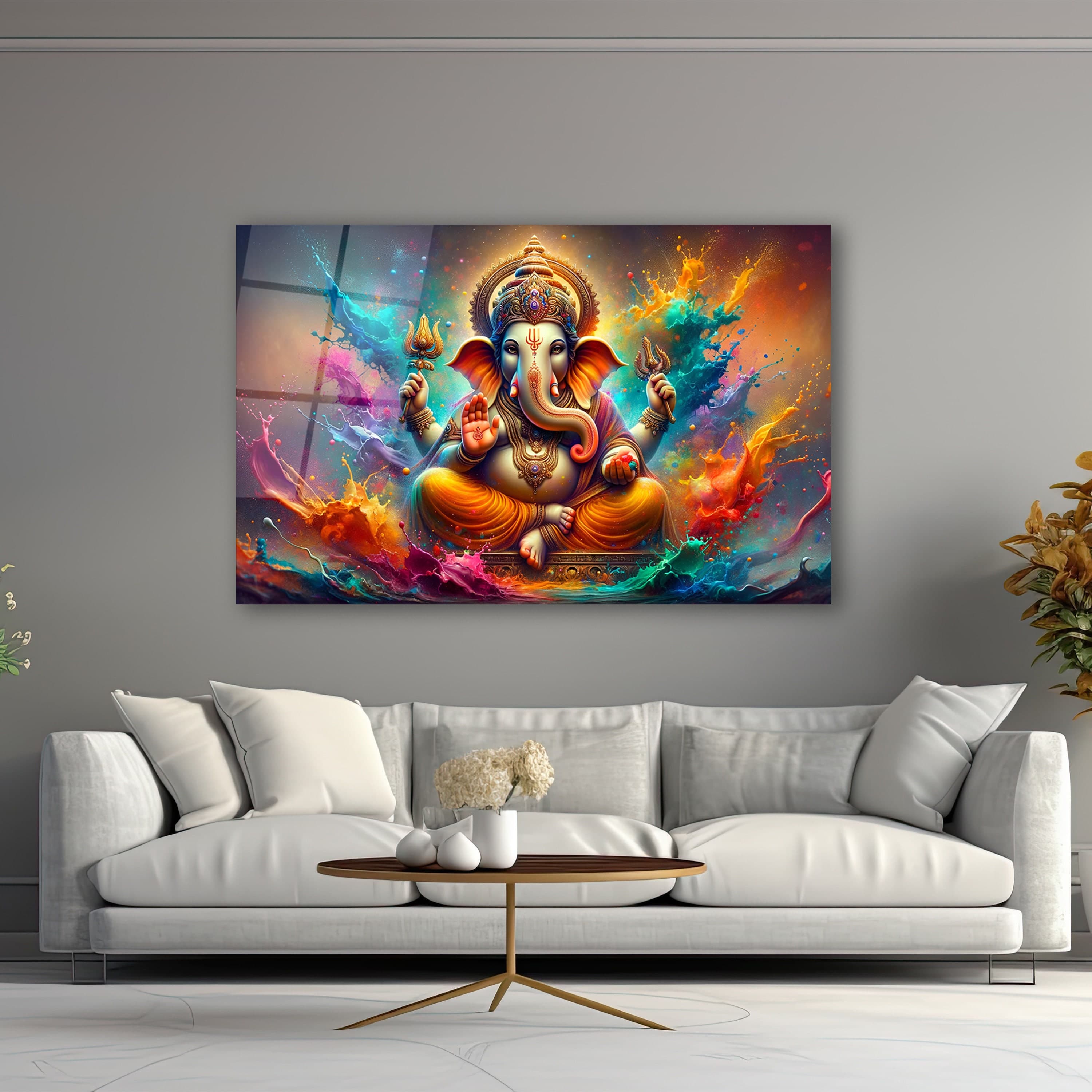 Lord Ganesha Glass Wall Art, Ganesh Tempered Glass Wall Decor, Hindu Wall Art, Gifts For Her, Wall Hanging, Glass Printing, Home Decor
