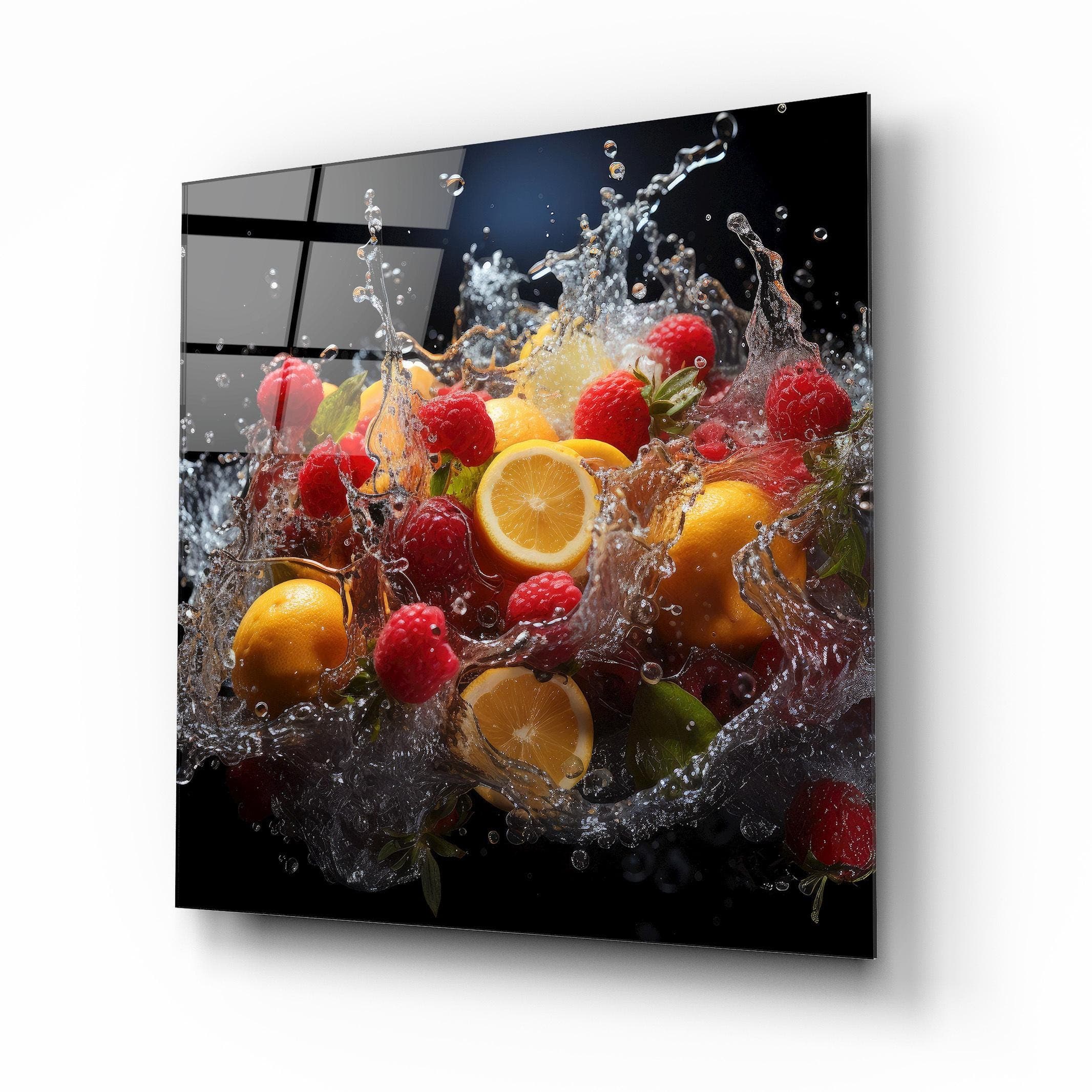 Fruits Splash Glass Wall Art, Tempered Glass Kitchen Backsplash, Dining Room Wall Decor, Housewarming Gifts, Christmas Gifts, Wall Hangings