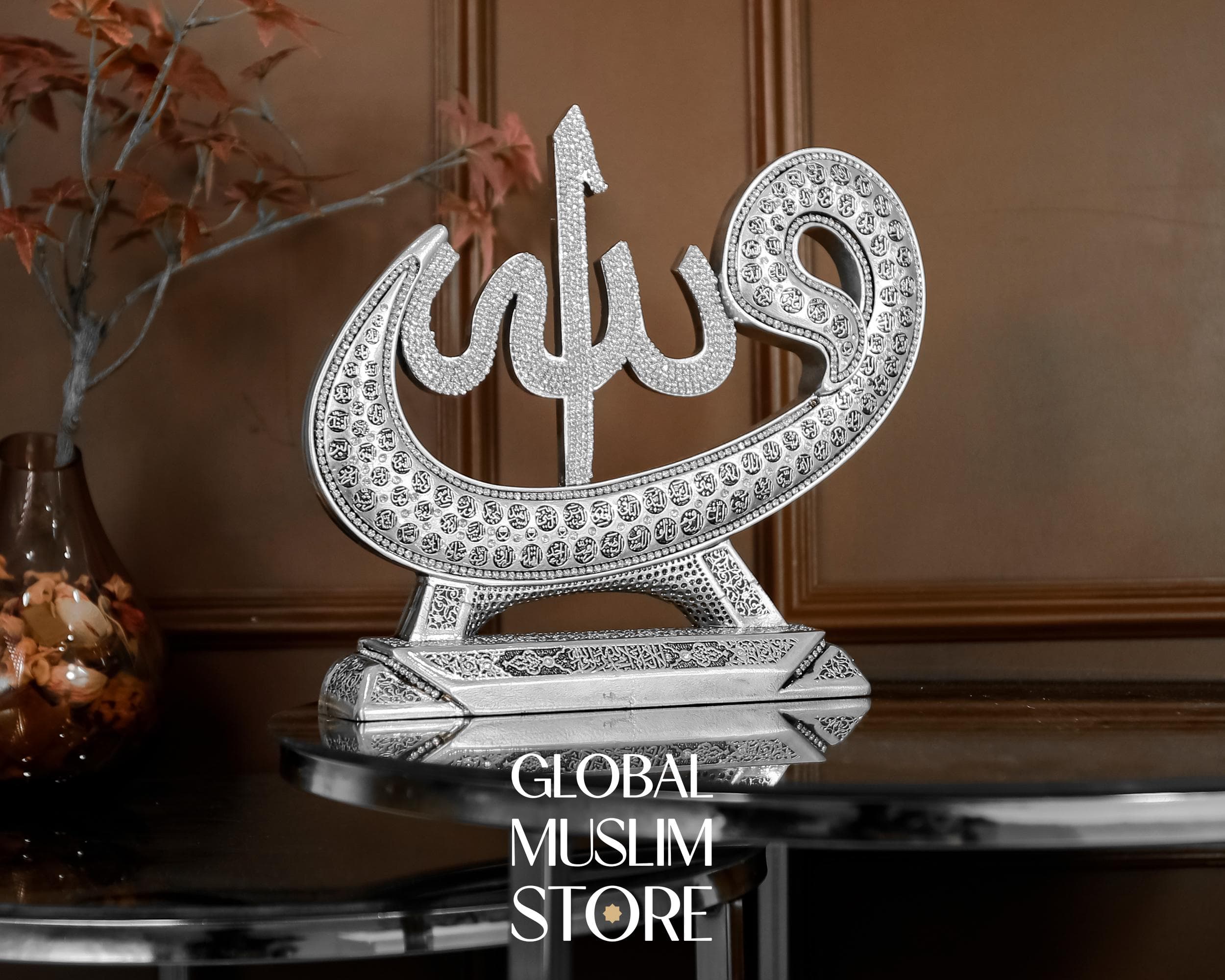 Allah Art, 99 Names of Allah Art | Silver Esmaul Husna Vav Frame with Allah Name | Islamic Calligraphy Figurine | Muslim Decorative Gift - image 3