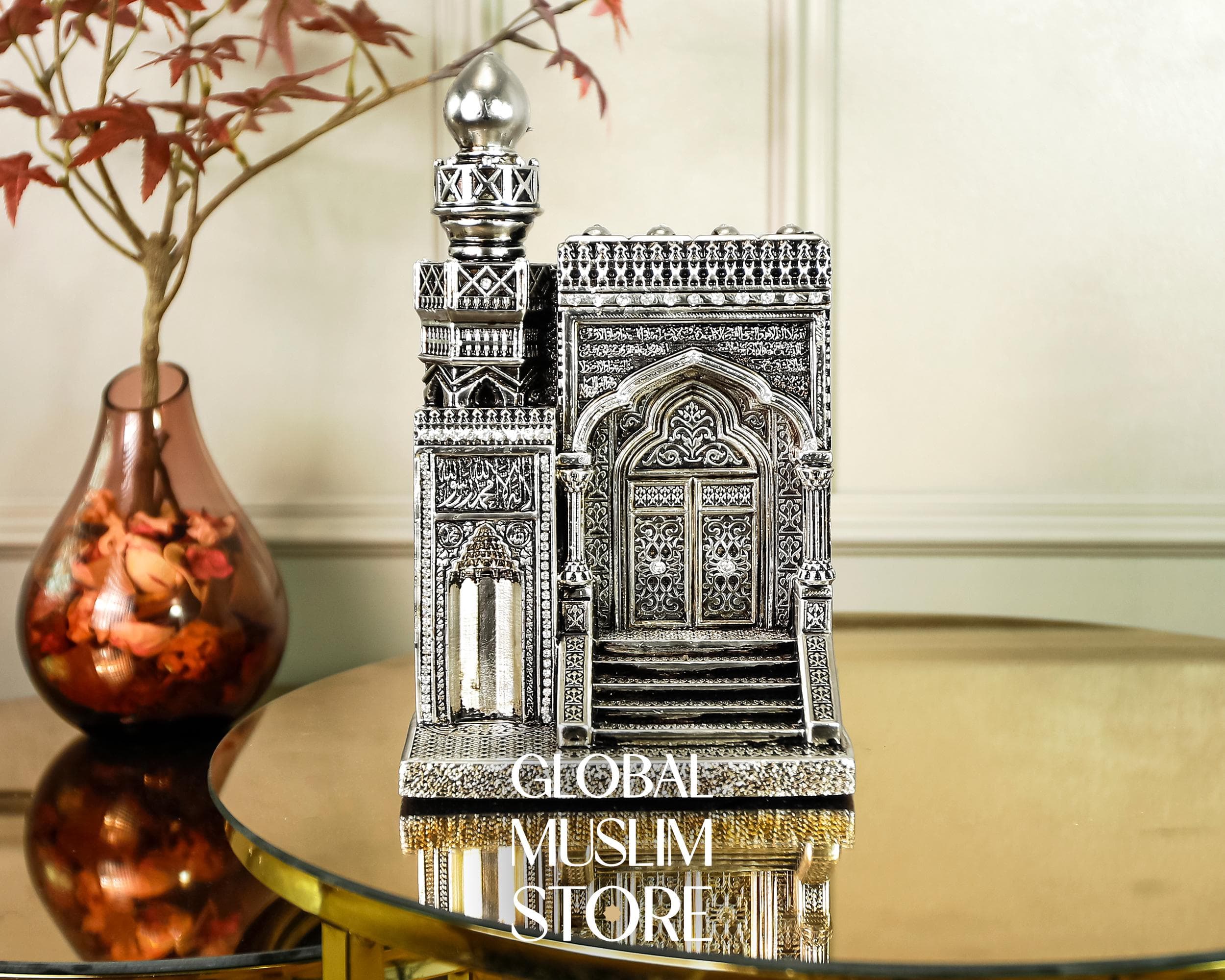 Silver Islamic Mihrab and Minbar Decorative Figurine | Mosque Masjid Figurine | Muslim Spiritual Ornament for Home & Office | Islamic Gifts