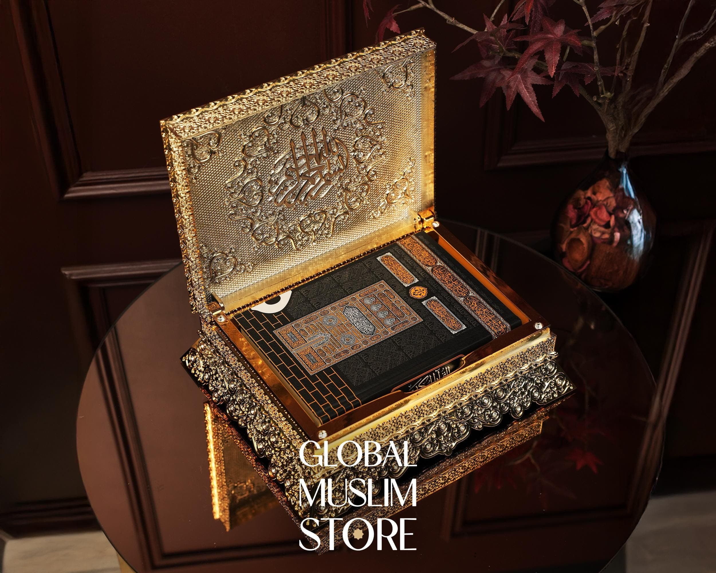 Luxury Quran Box with Quran | Gold Islamic Book Holder | Decorative Quran Case | Gold Quran Chest | Muslim Home Decor | Premium Quran Cover