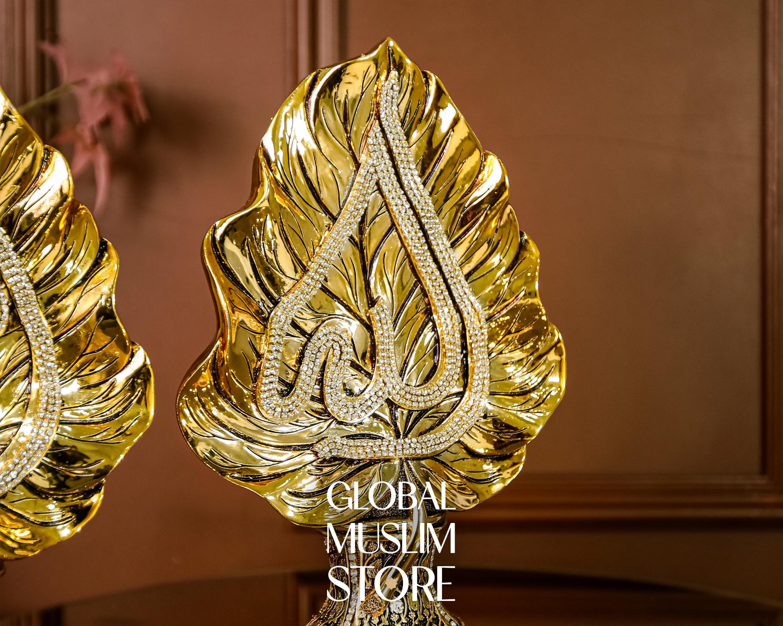 Gold Islamic Calligraphy Leaf Figurine | Allah Muhammad Names Decorative Gift | Muslim Home Ornament | Muslim Gold Decor | Islamic Present - image 4