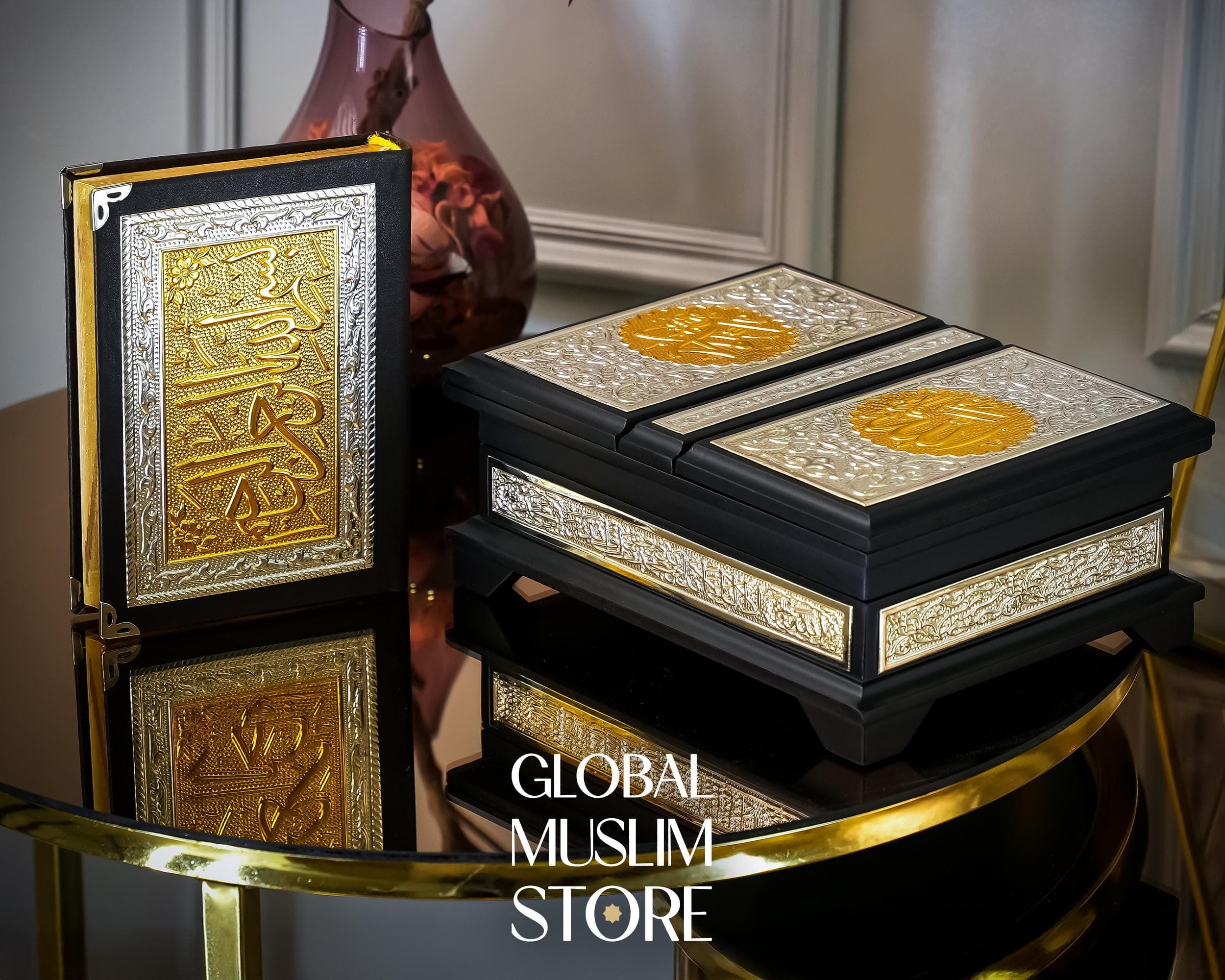 Quran Box, Quran Stand, Quran Cover, Quran Rehal, Artistic Solid Wood Decorative Quran Case and The Holy Quran with Silver Inlay Decoration - image 4