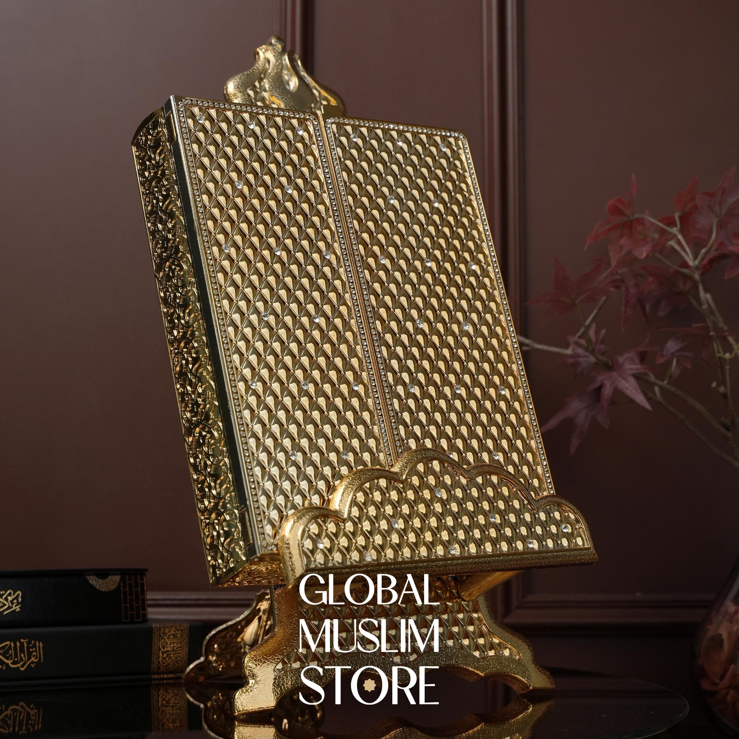 Quran Box, Gold Quran Case, Luxury Quran Cover with Stand