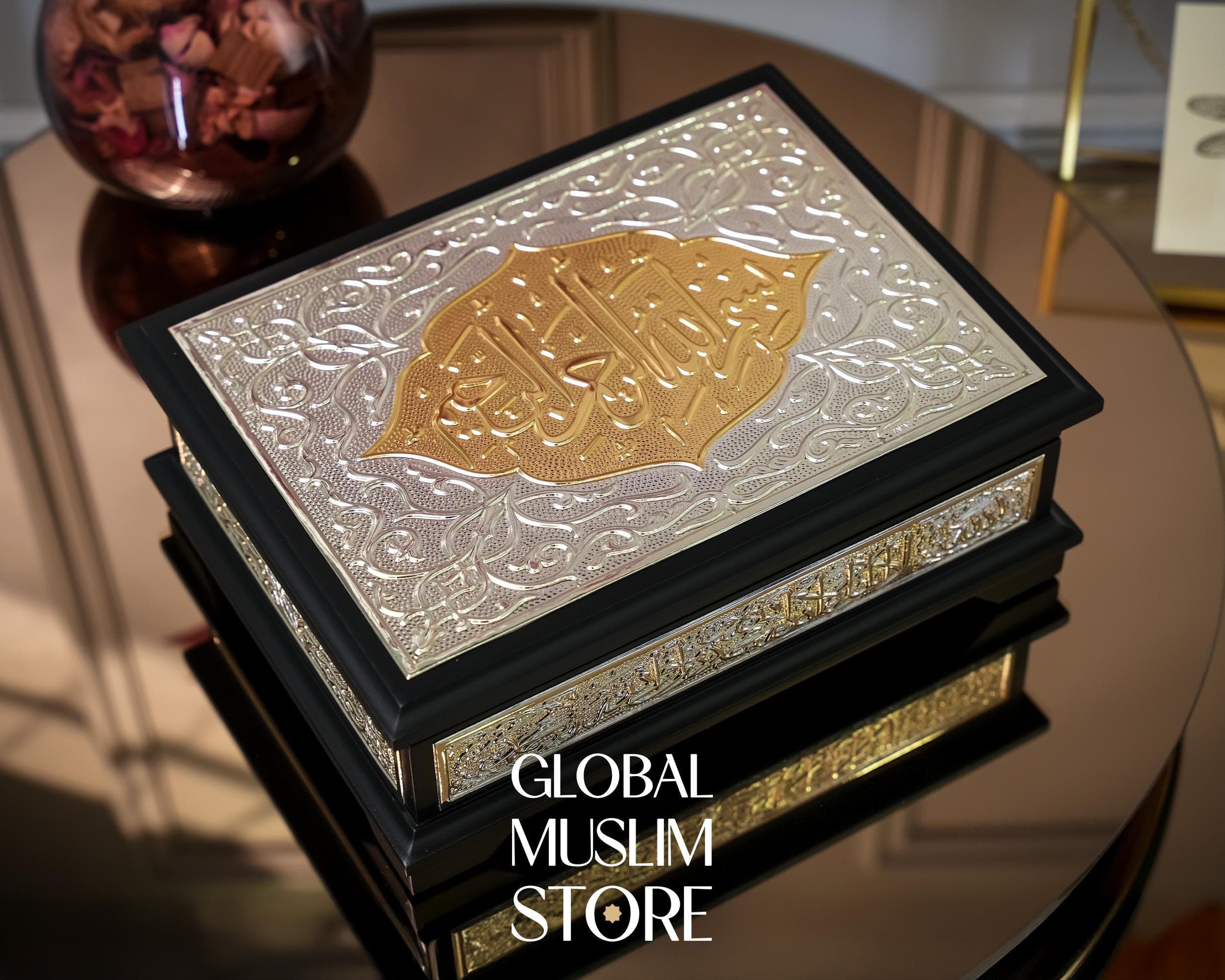 Solid Wood Silver Inlay Decorative Quran Case and The Holy Quran, Quran Box, Quran Cover, Islamic Artwork, Islamic Home Decor, Muslim Gifts - image 5