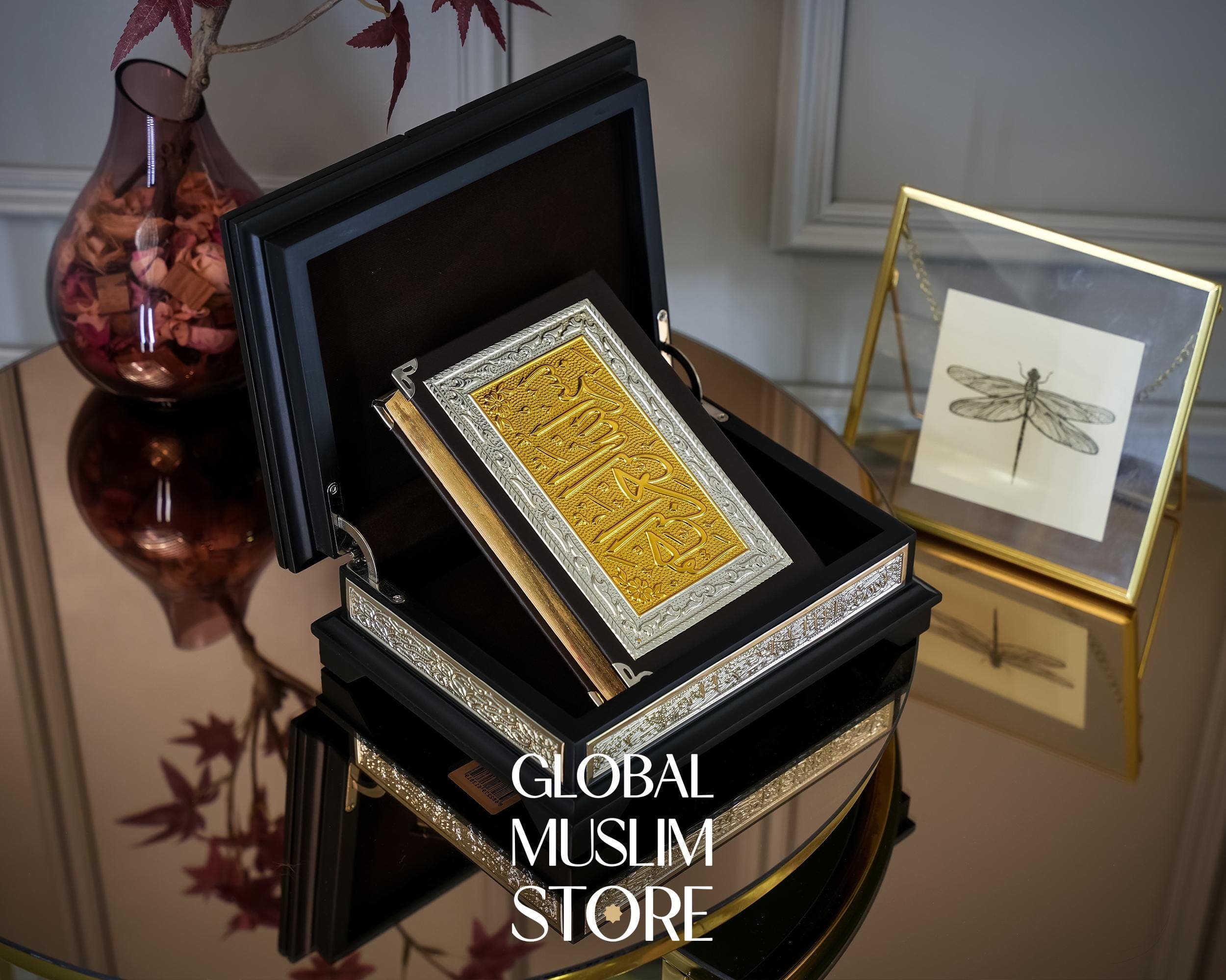 Quran Box, Quran Stand, Quran Cover, Quran Rehal, Artistic Solid Wood Decorative Quran Case and The Holy Quran with Silver Inlay Decoration - image 3