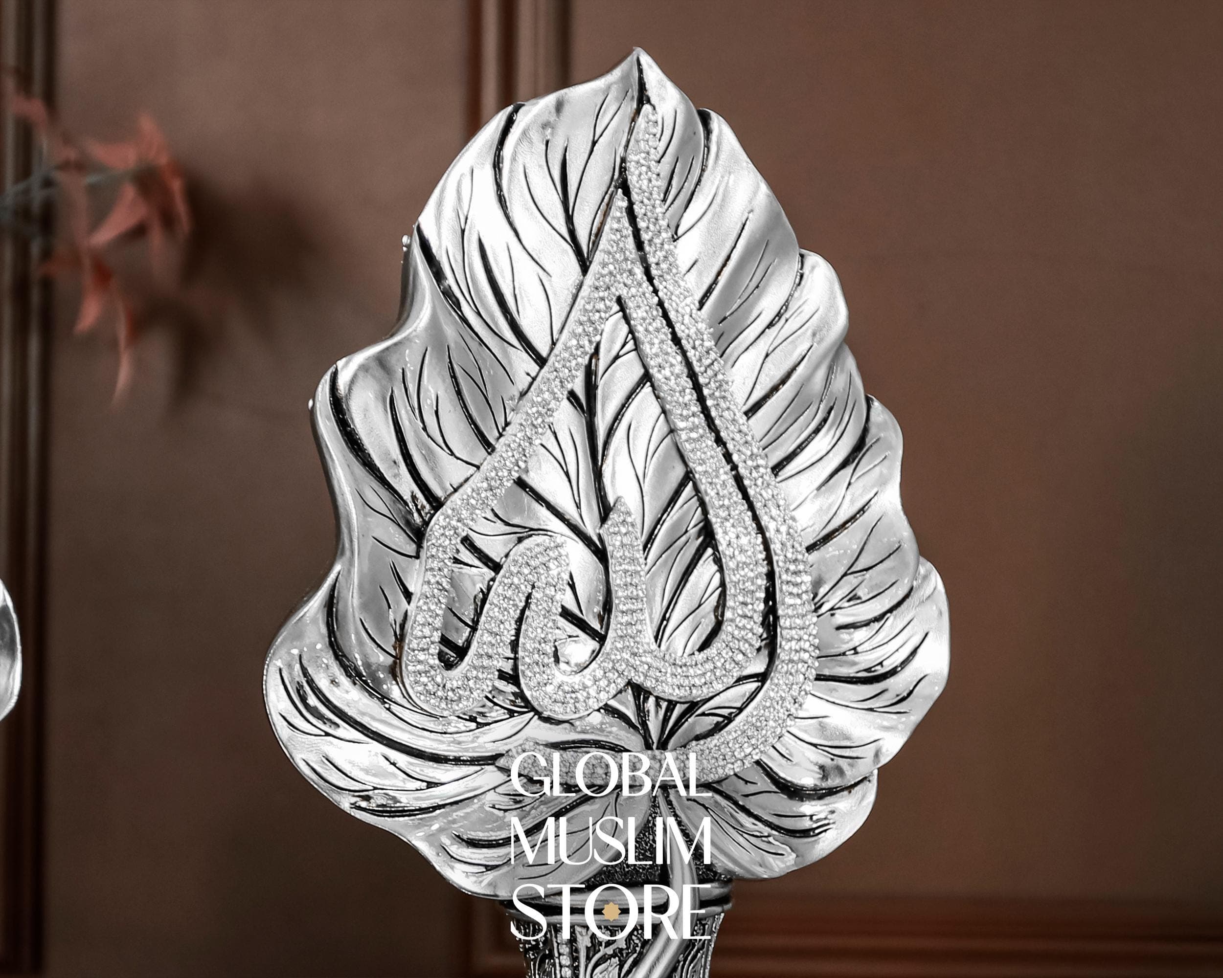 Silver Islamic Calligraphy Leaf Figurine | Allah Muhammad Decor Art | Muslim Home Decor Ornament | Gift For Muslim | Silver Muslim Decor - image 5