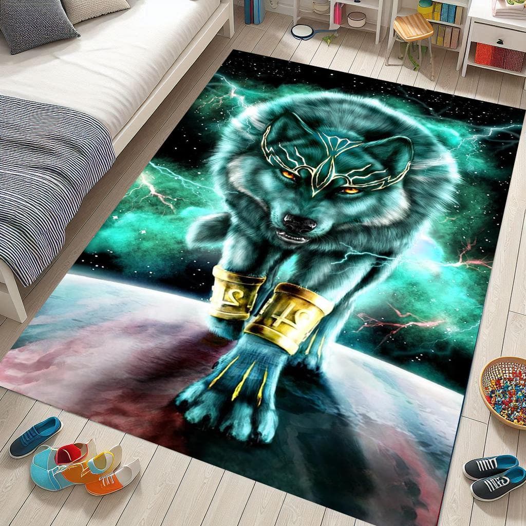 Wolf Pattern Rug: Personalized Animal Design, Non-Slip Cotton Base - image 3