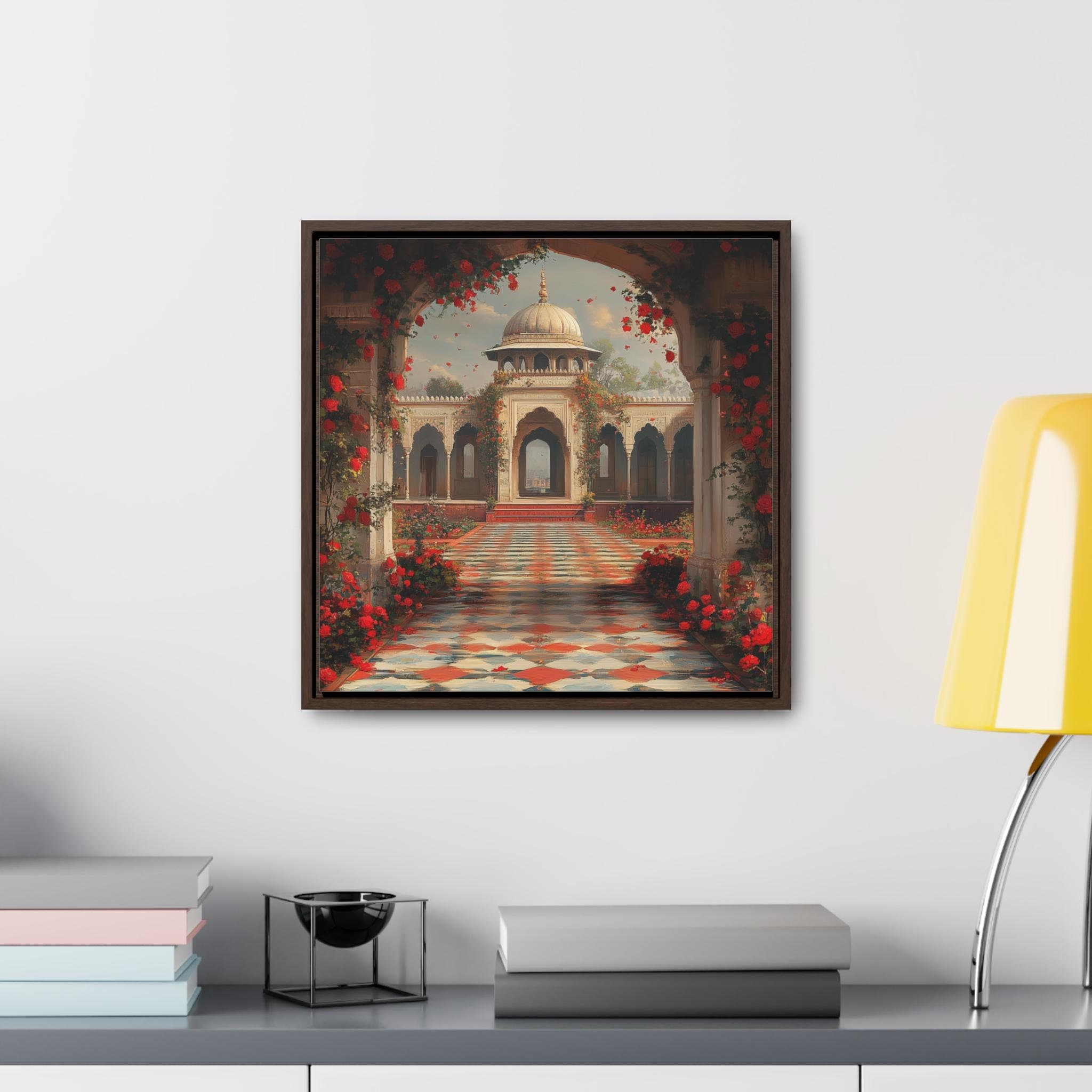 Mughal Palace Art Gallery Canvas Wrap, Square Frame - Pakistani Indian Subcontinent Persian Art Afghan Southasian style decor arch Islamic