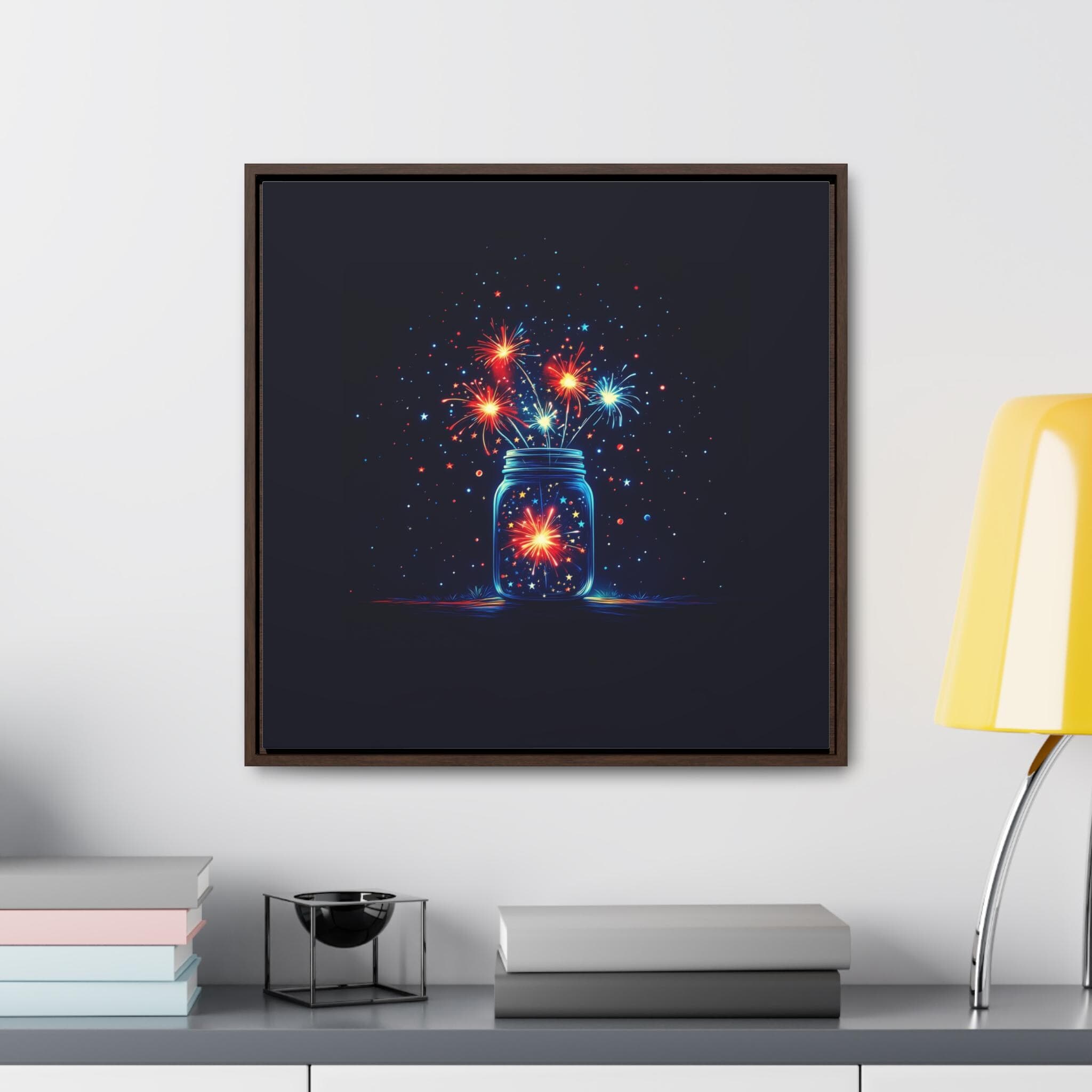 American 4th of July Canvas Framed Wall Art, Fireworks Independence day Decor Print Modern Summer Holiday Gift, USA Patriotic festive Cozy
