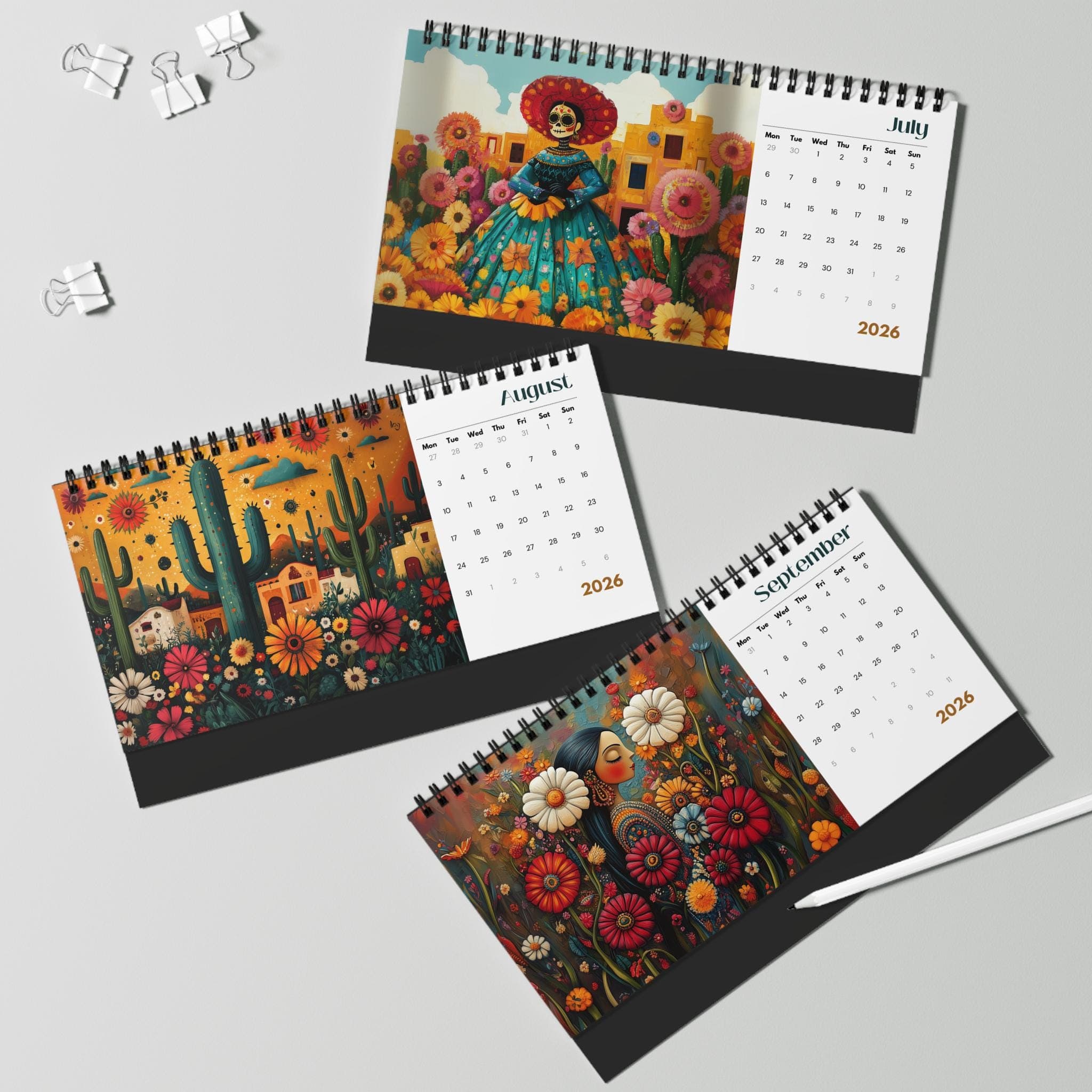 2026 Mexican Art Desk Calendar Yearly Planner Monthly Scheduler Office Decor Home Organization Latin Ethnic Traditional Art Spanish Mexico - image 5