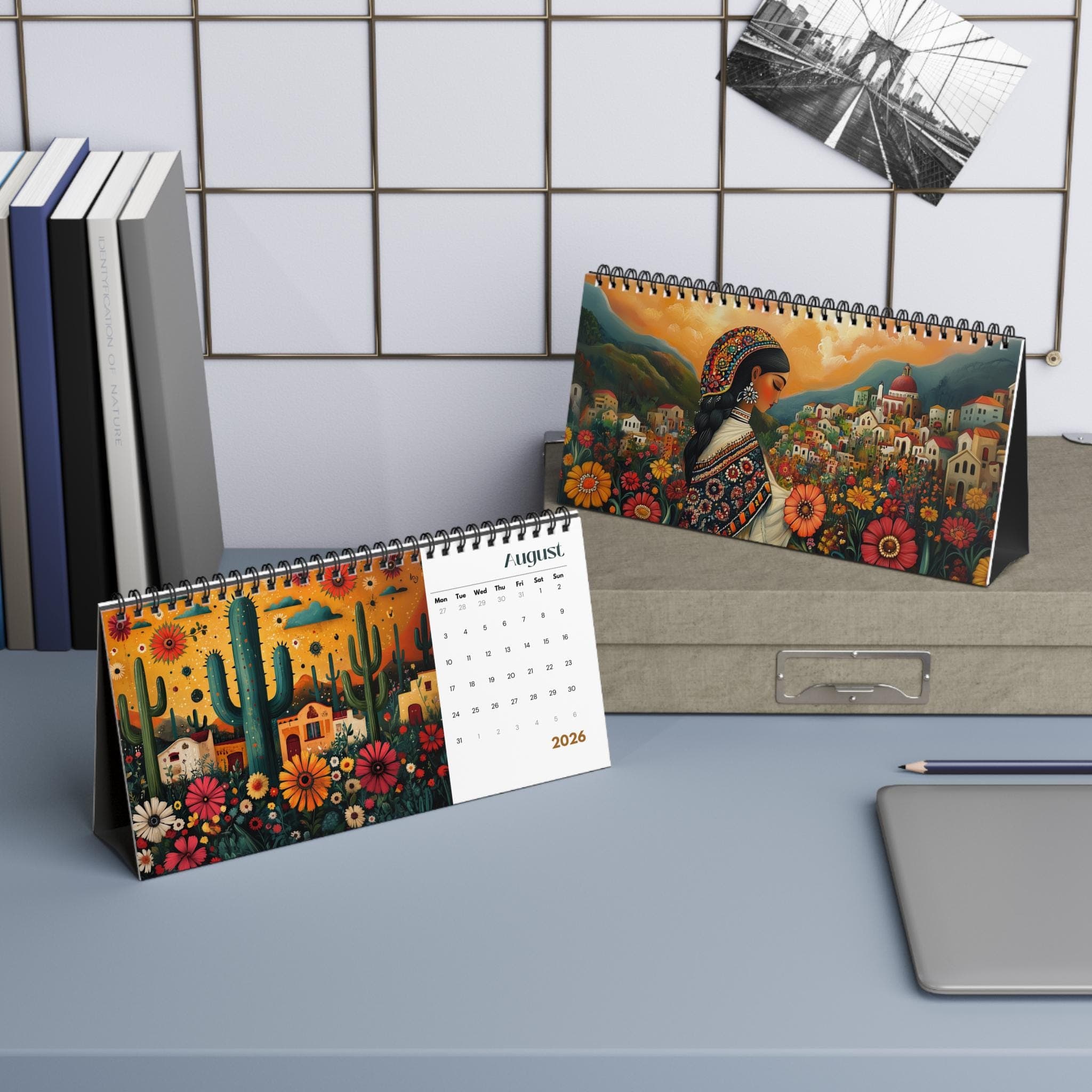 2026 Mexican Art Desk Calendar Yearly Planner Monthly Scheduler Office Decor Home Organization Latin Ethnic Traditional Art Spanish Mexico