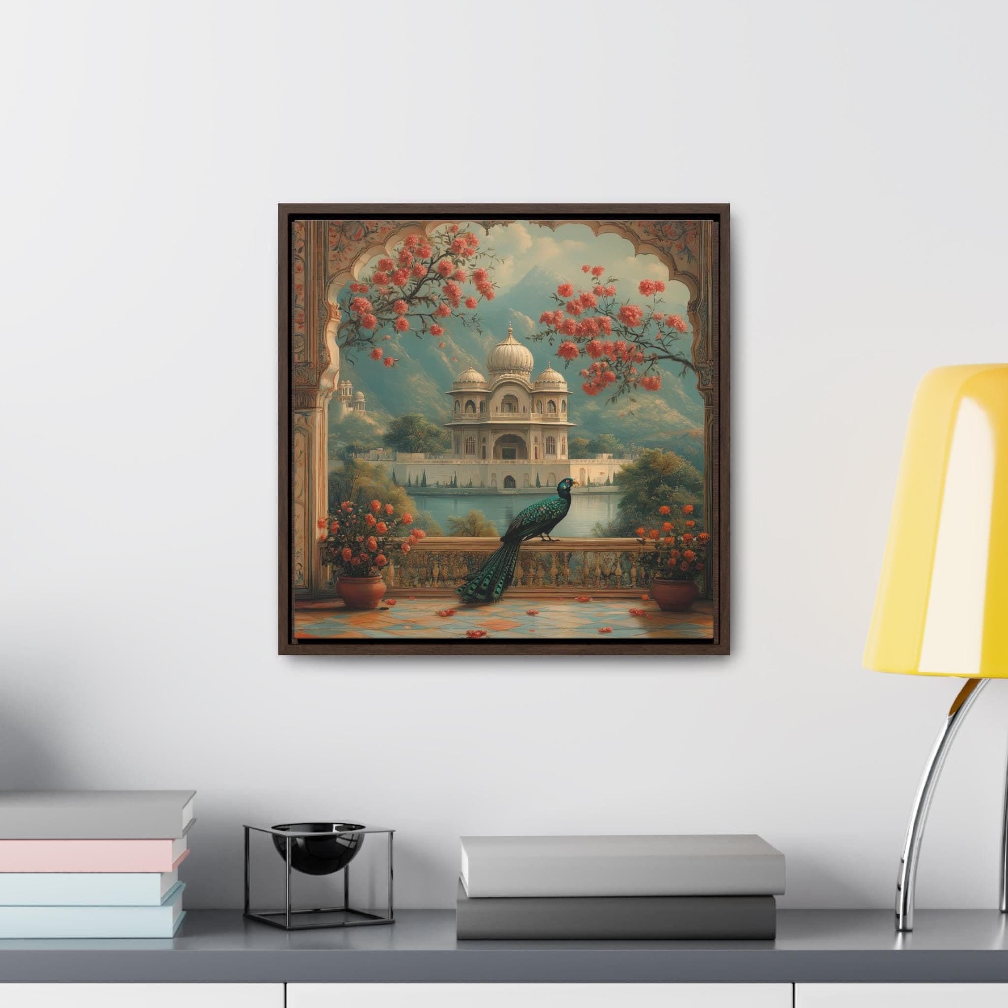Mughal Palace Birds Art Gallery Canvas Wrap, Square Frame, Pakistani Indian Subcontinent Persian Afghan Southasian style decor arch Islamic