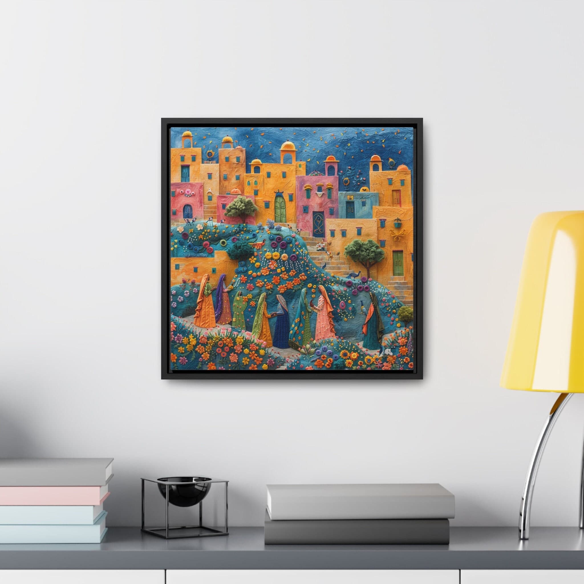 Sindhi Village Art Painting, Gallery Canvas Square Frame, Mughal Palace Afghan Pakistani Indian women Subcontinent Persian Wall Print Poster