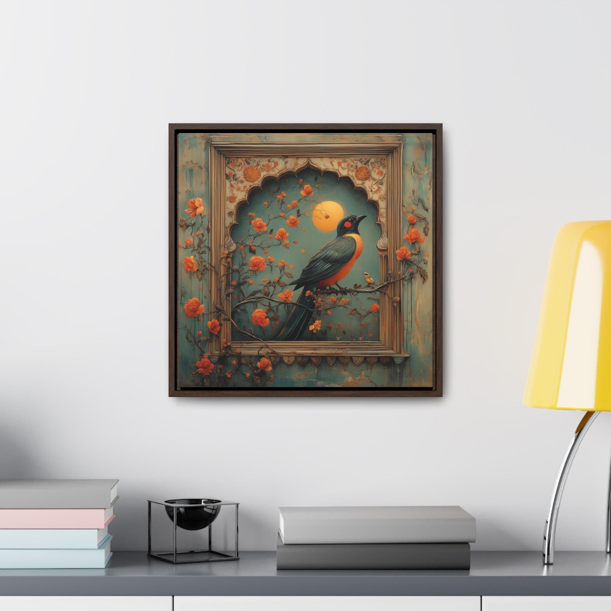 Mughal Palace Bird Art Gallery Canvas Wrap, Square Frame, Pakistani Indian Subcontinent Persian Afghan Southasian style decor arch Islamic