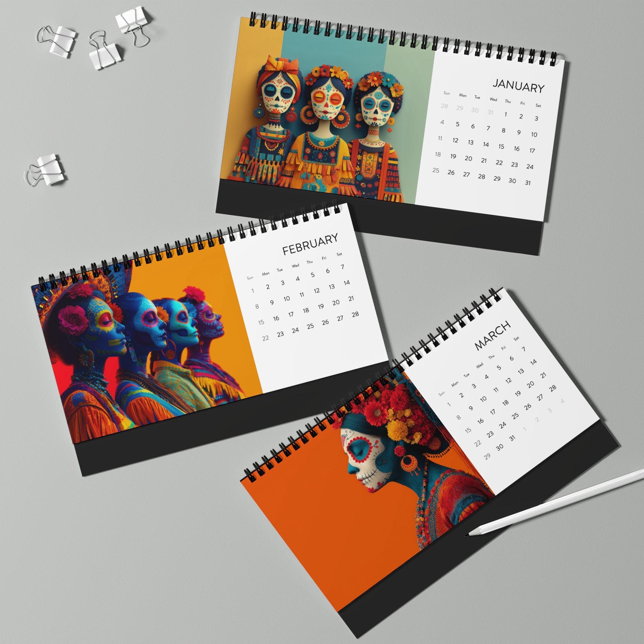 2026 Mexican Art Desk Calendar, Size 10" x 5" Latin Ethnic Traditional Spanish Mexico Aztec Boho Office Decor Yearly Monthly Planner - image 5