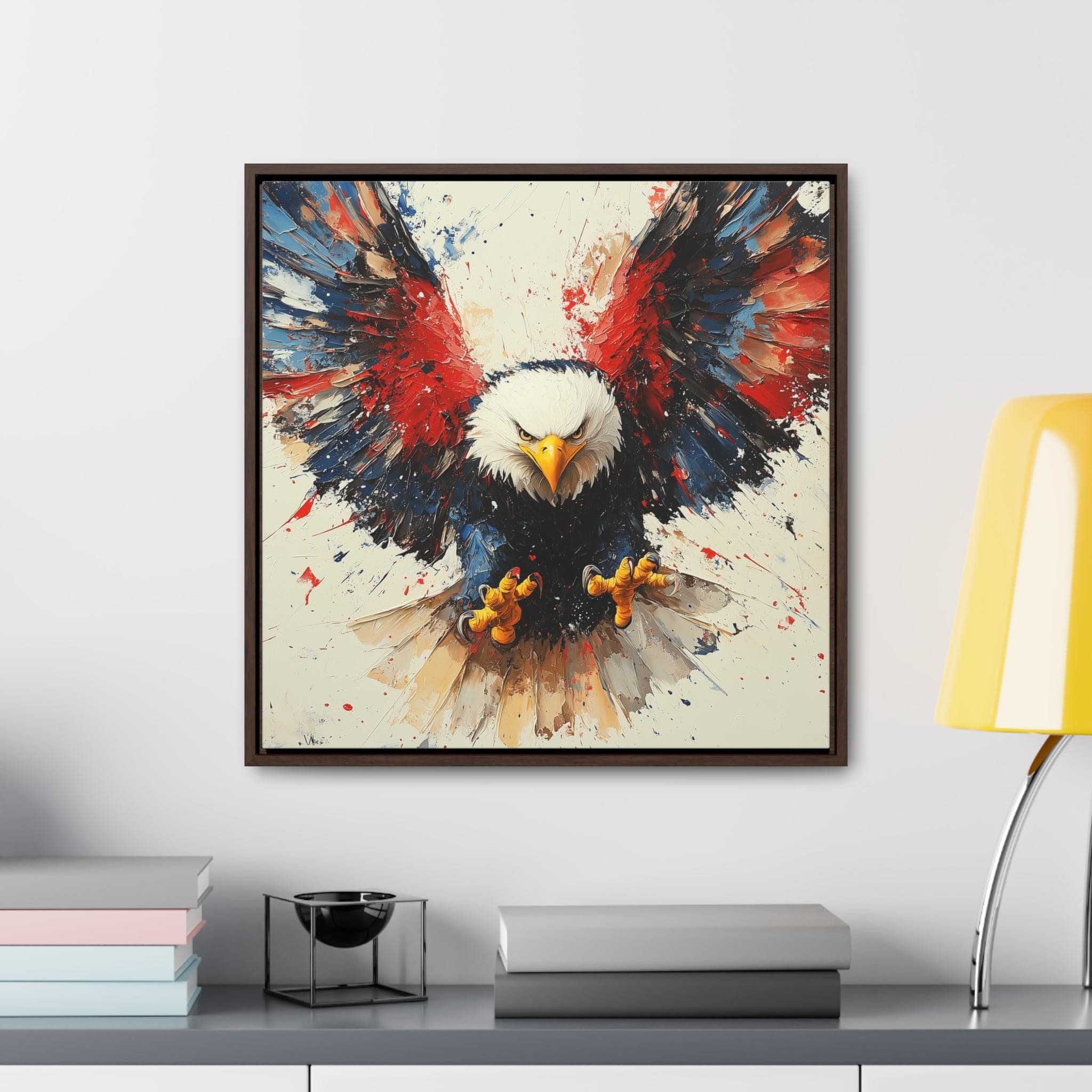American Bald Eagle 4th of July Canvas Framed Wall Art, Independence day Decor Print Modern Summer Holiday Gift, USA Patriotic festive Cozy