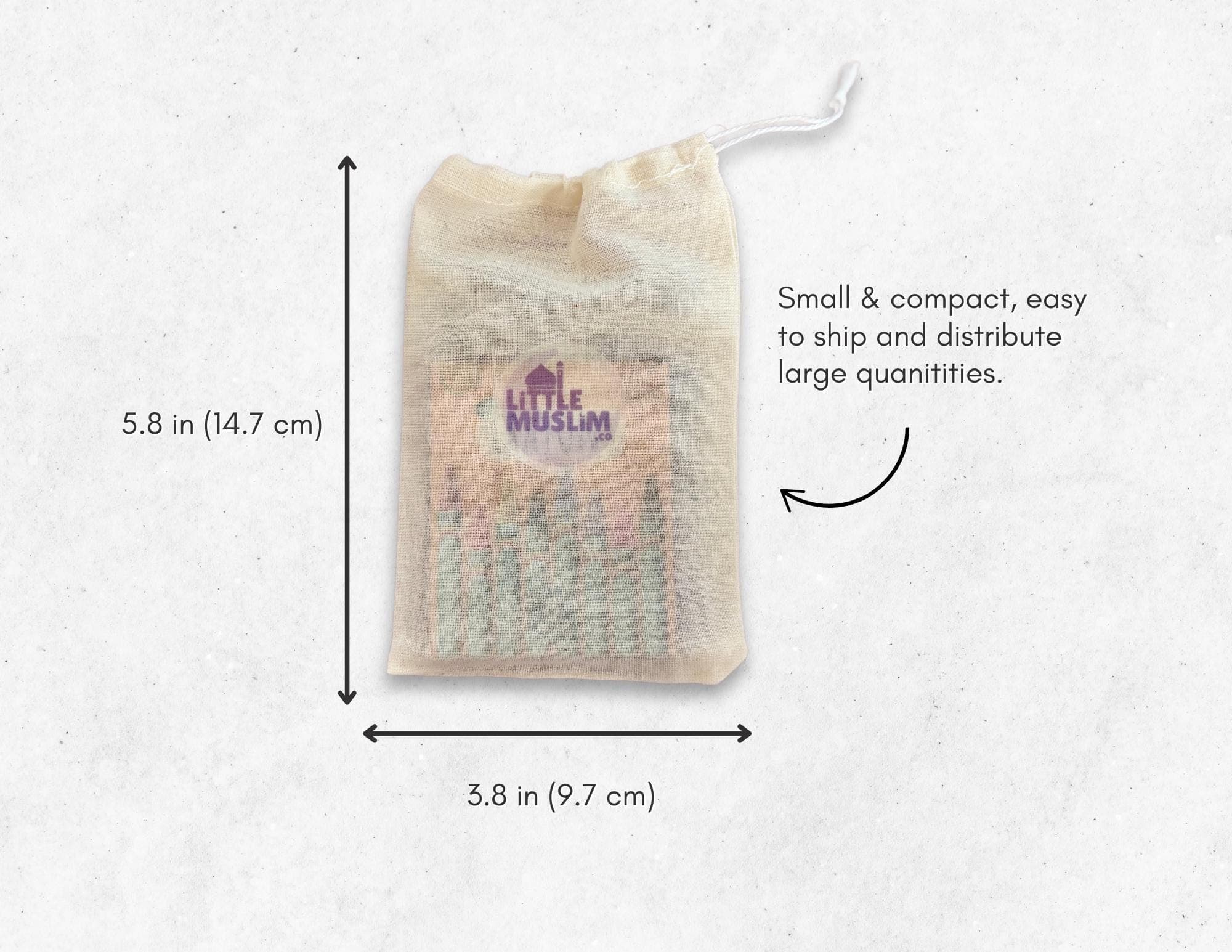 mini reusable cotton drawstring pouch that’s easy to store and ship