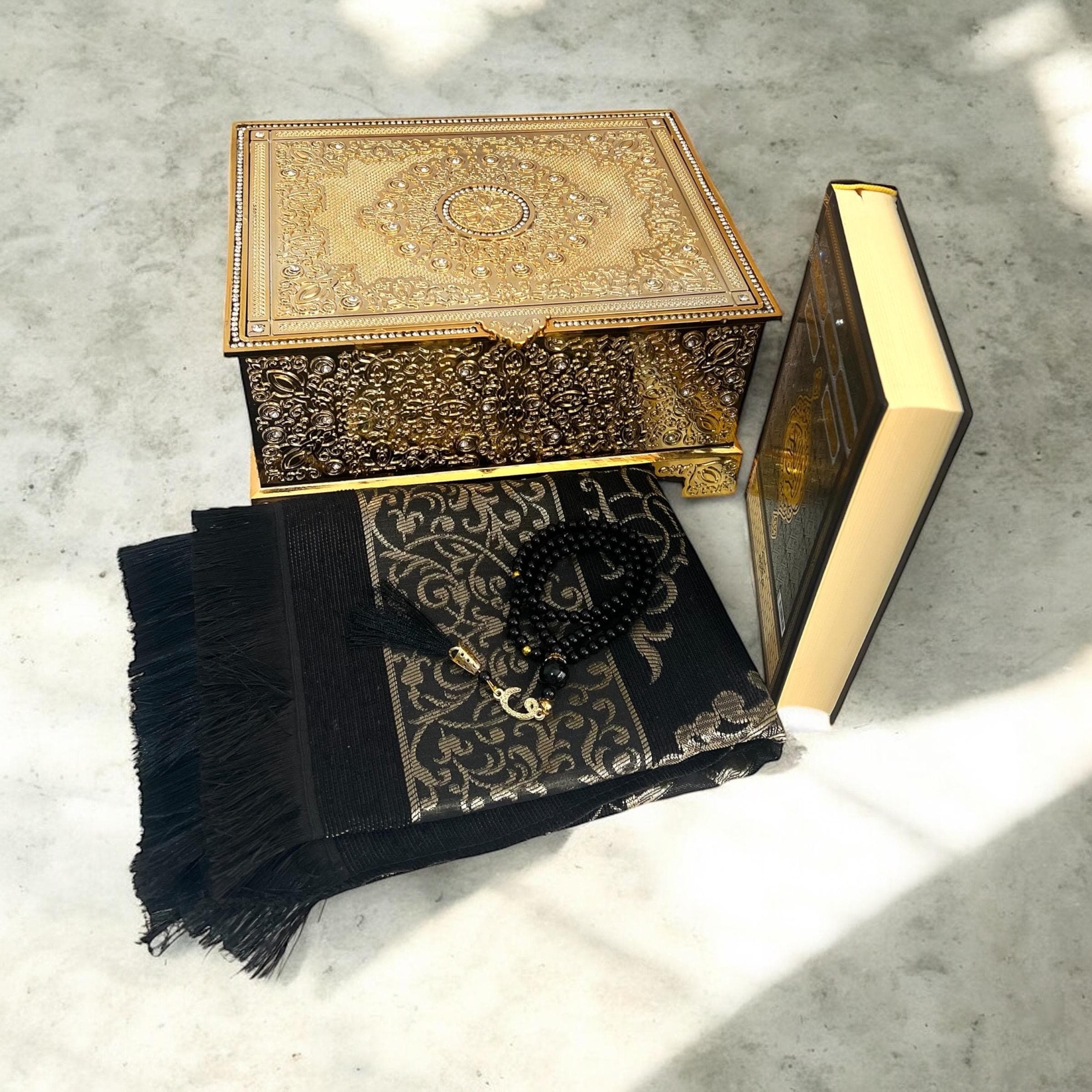 Luxury Boxed Quran Gift Set: Prayer Rug & Tasbih, Hajj, Umrah, Nikkah, Wedding, Islamic Decor