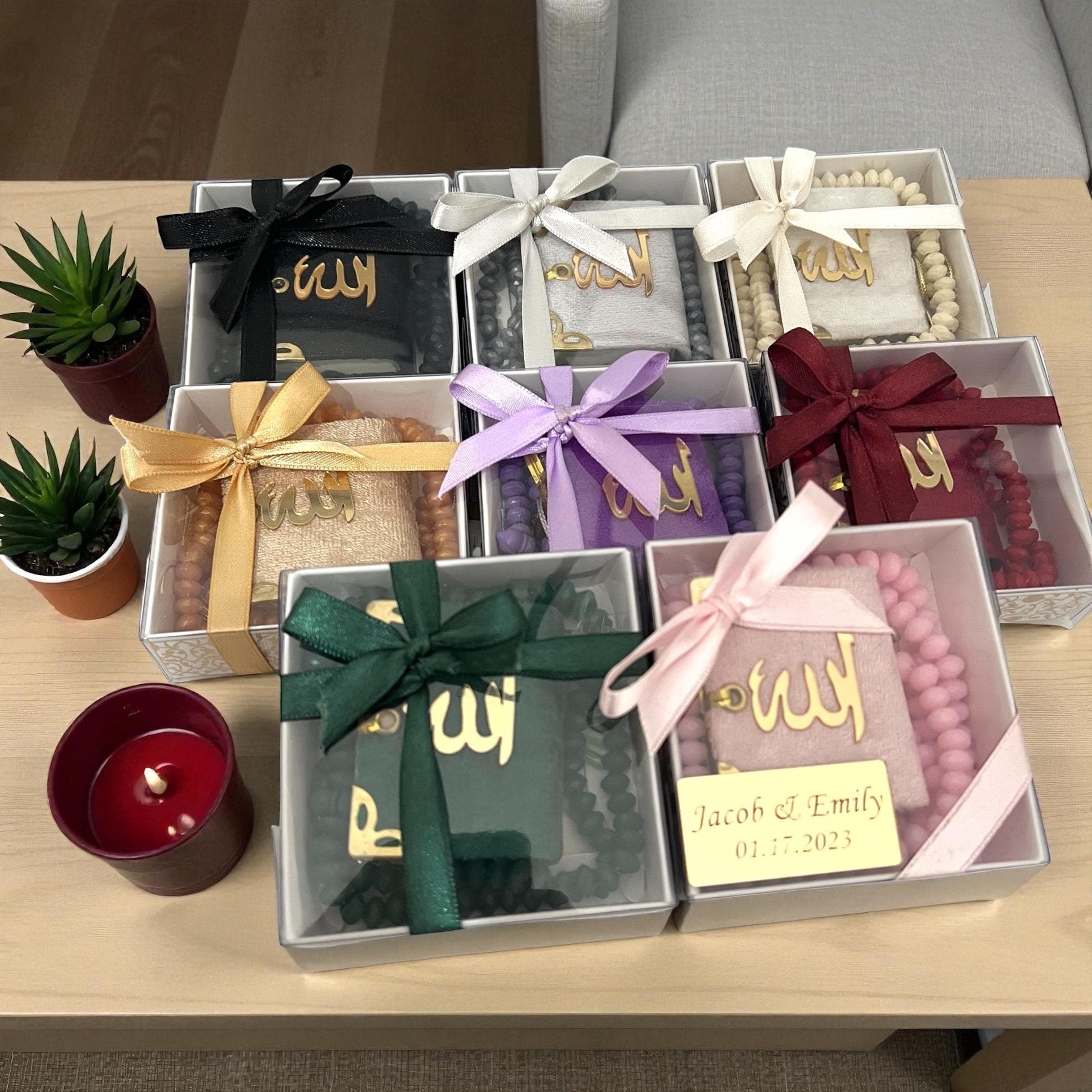 Mini Quran Pearl Tasbeeh Gift Set | Velvet Decorated Box, Muslim Favors - image 4