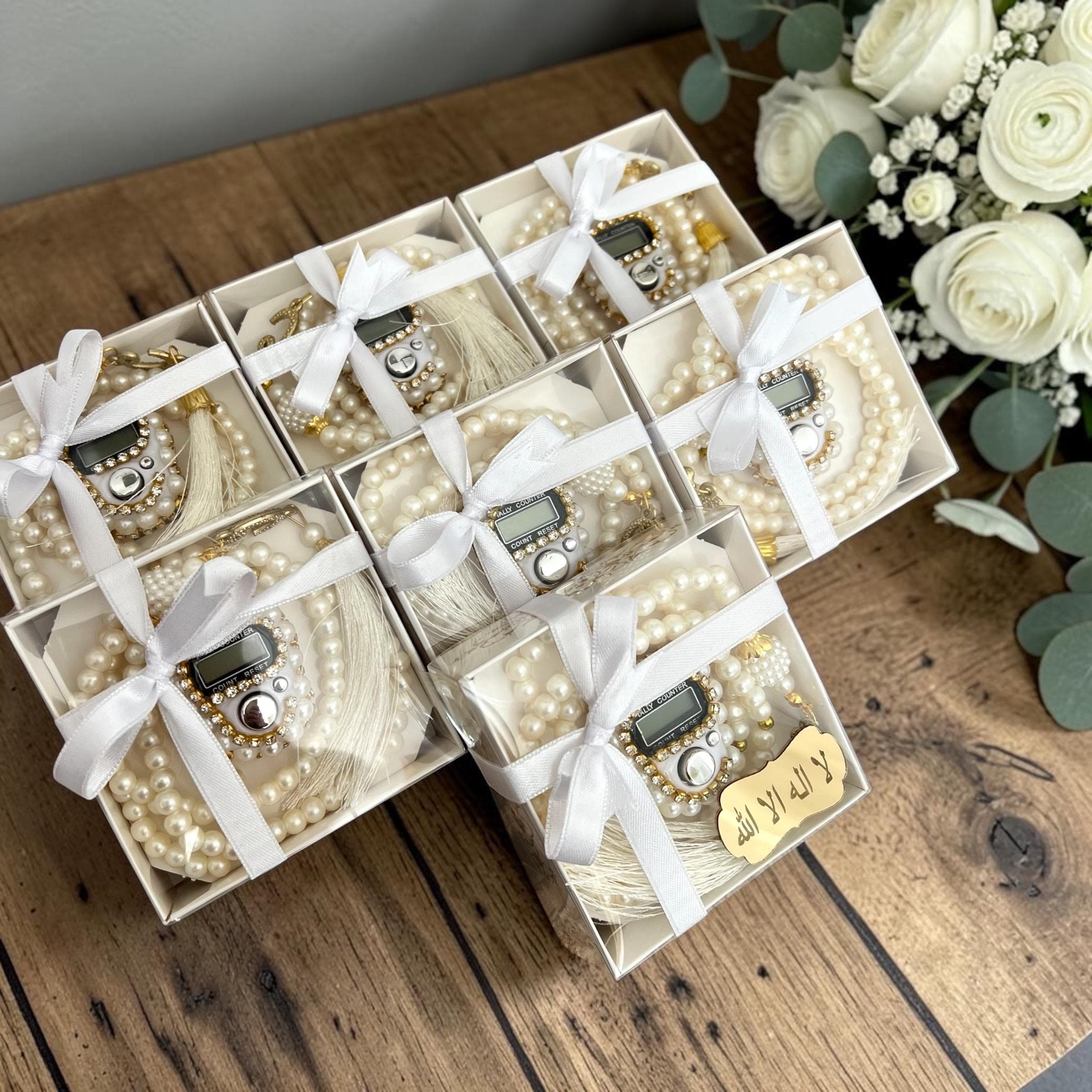 Personalized Pearl & Digital Tasbeeh Decorated Box Gift Set | Muslim Wedding Favors | Eid Favor | Baby Shower Favor | Graduation Favor