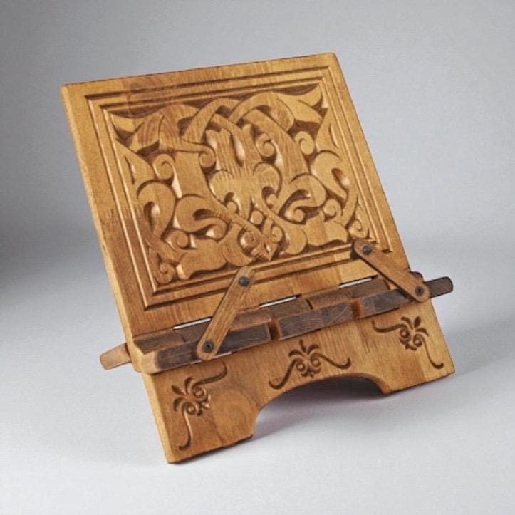 Hand Carved Wooden Quran Stand: CookBook Holder, Lectern, Elegant Islamic Decor, Ramadan Gift - image 5