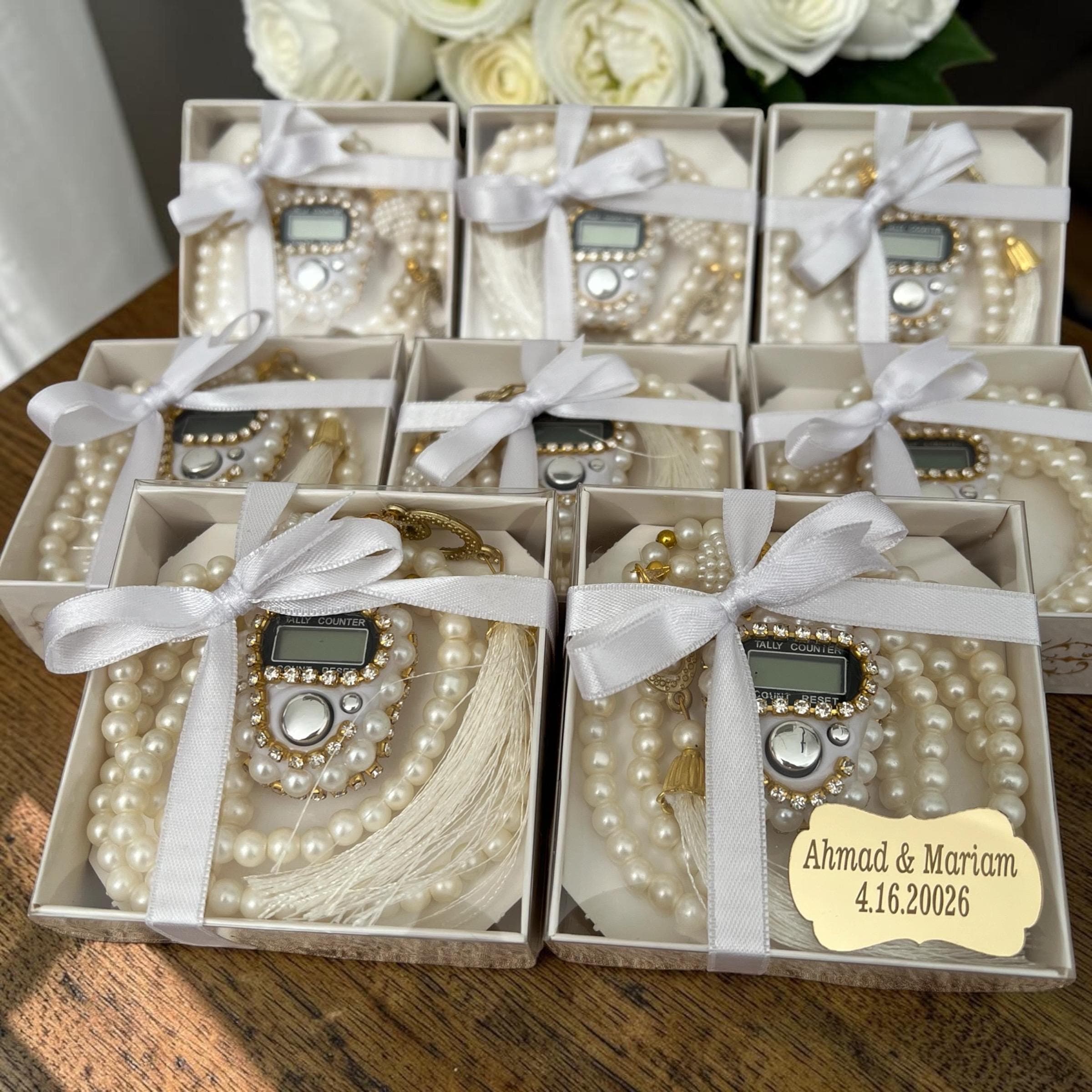 Personalized Pearl & Digital Tasbeeh Decorated Box Gift Set | Muslim Wedding Favors | Eid Favor | Baby Shower Favor | Graduation Favor - image 4