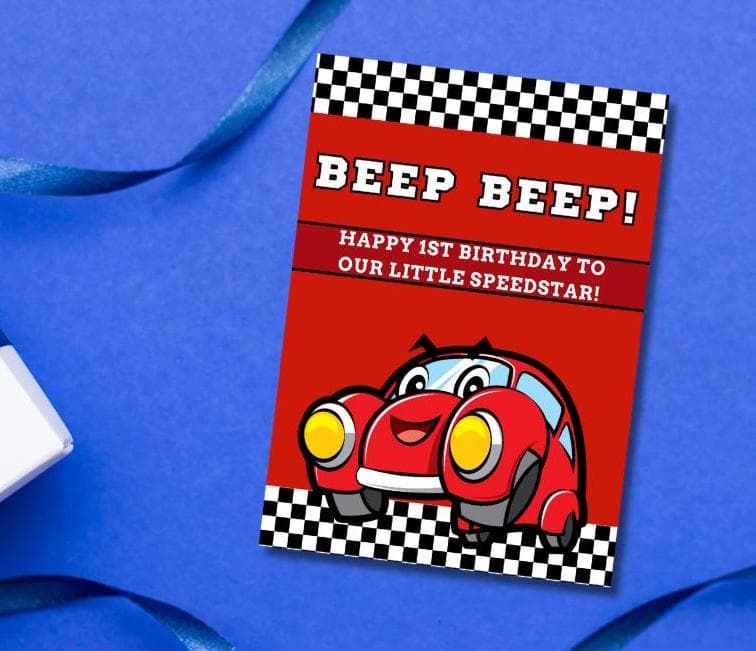 Red Car 1st Birthday Card for Boy