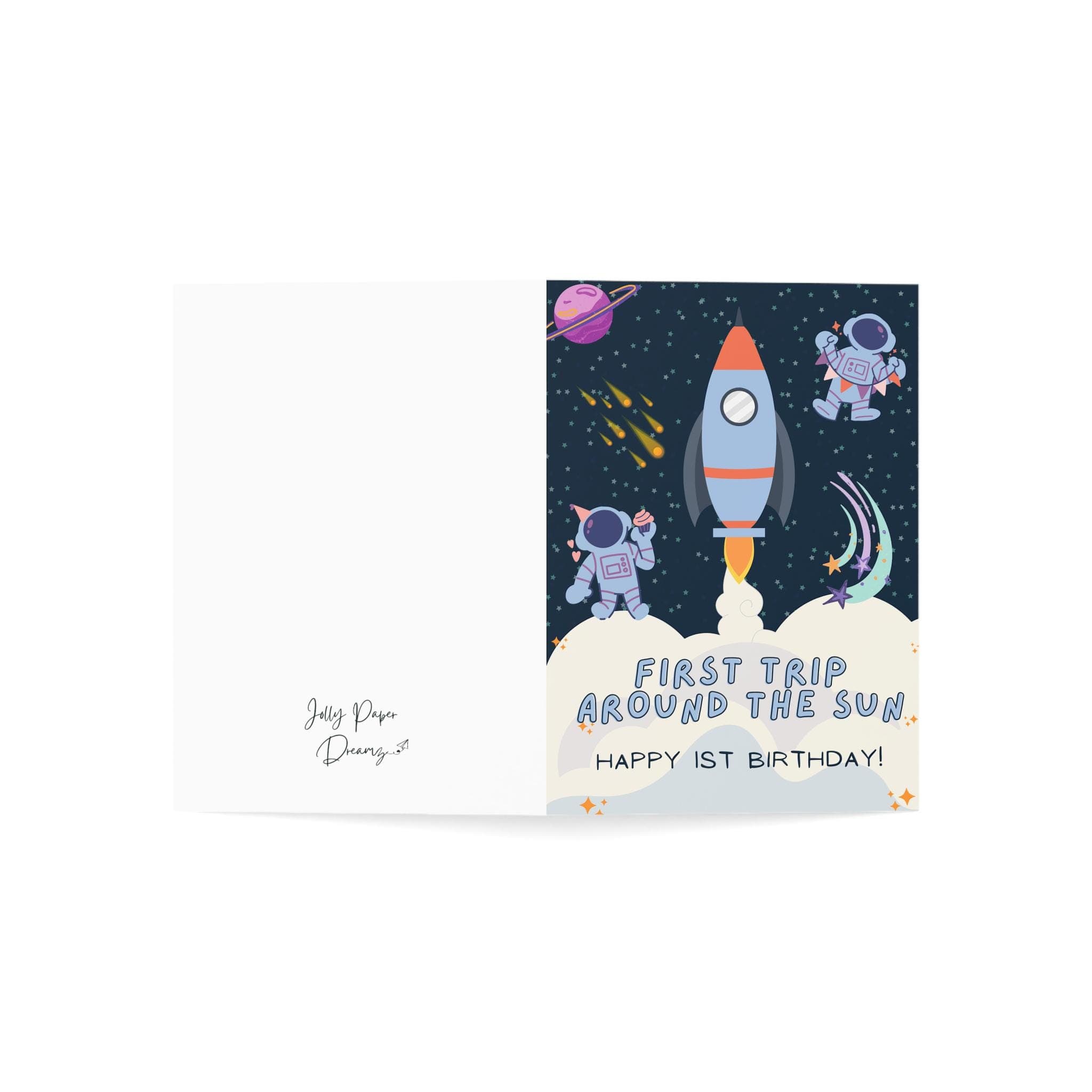 Space Theme First Birthday Card for Boy (4.25x6.25) - image 4
