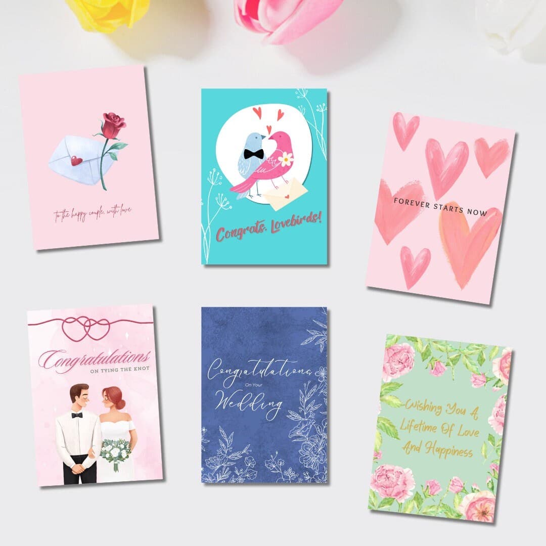 Wedding Card Set, Congratulations Card Pack of Six