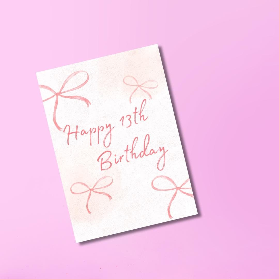 Pink Bow 13th Birthday Card, Teenage Girl
