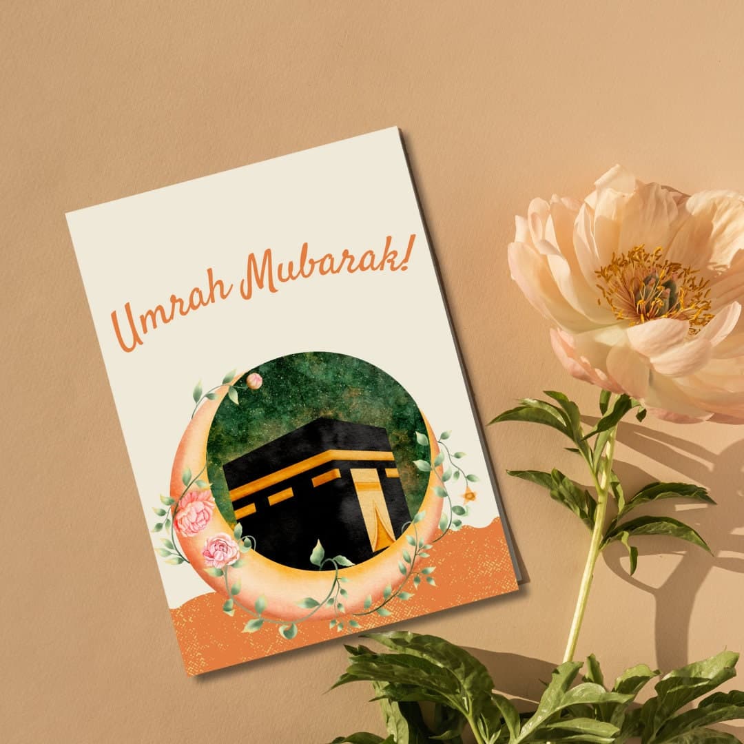 Umrah Mubarak Card, Muslim Holiday Kabah Greeting